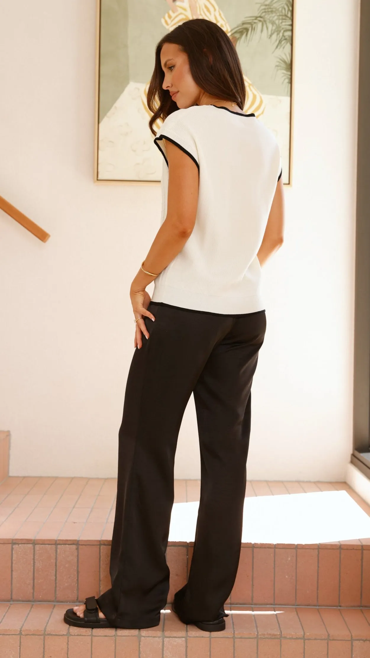 Adana Contrast Top - White / Black