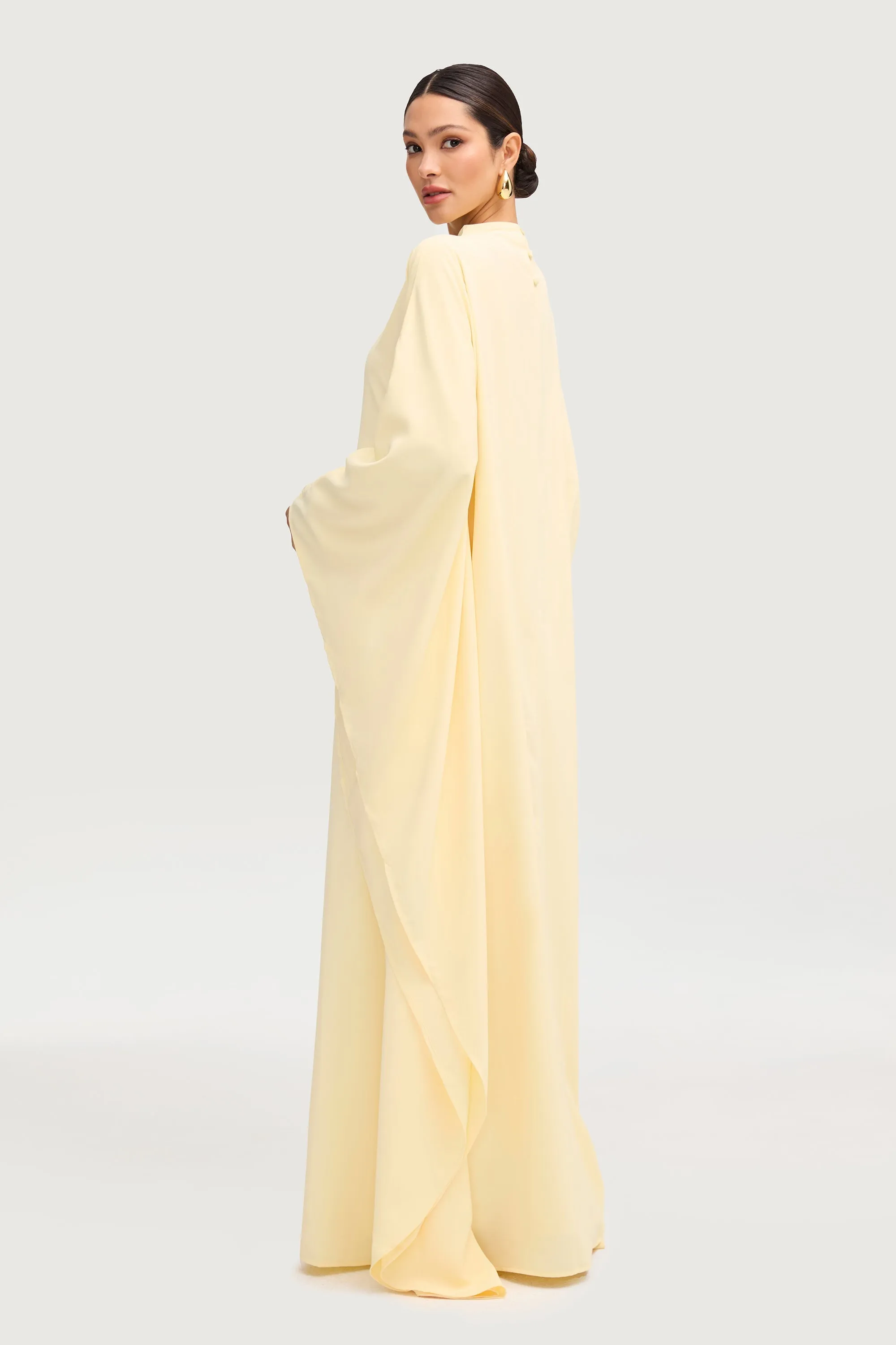 Amira Butterfly Inner Tie Abaya Dress - Limon