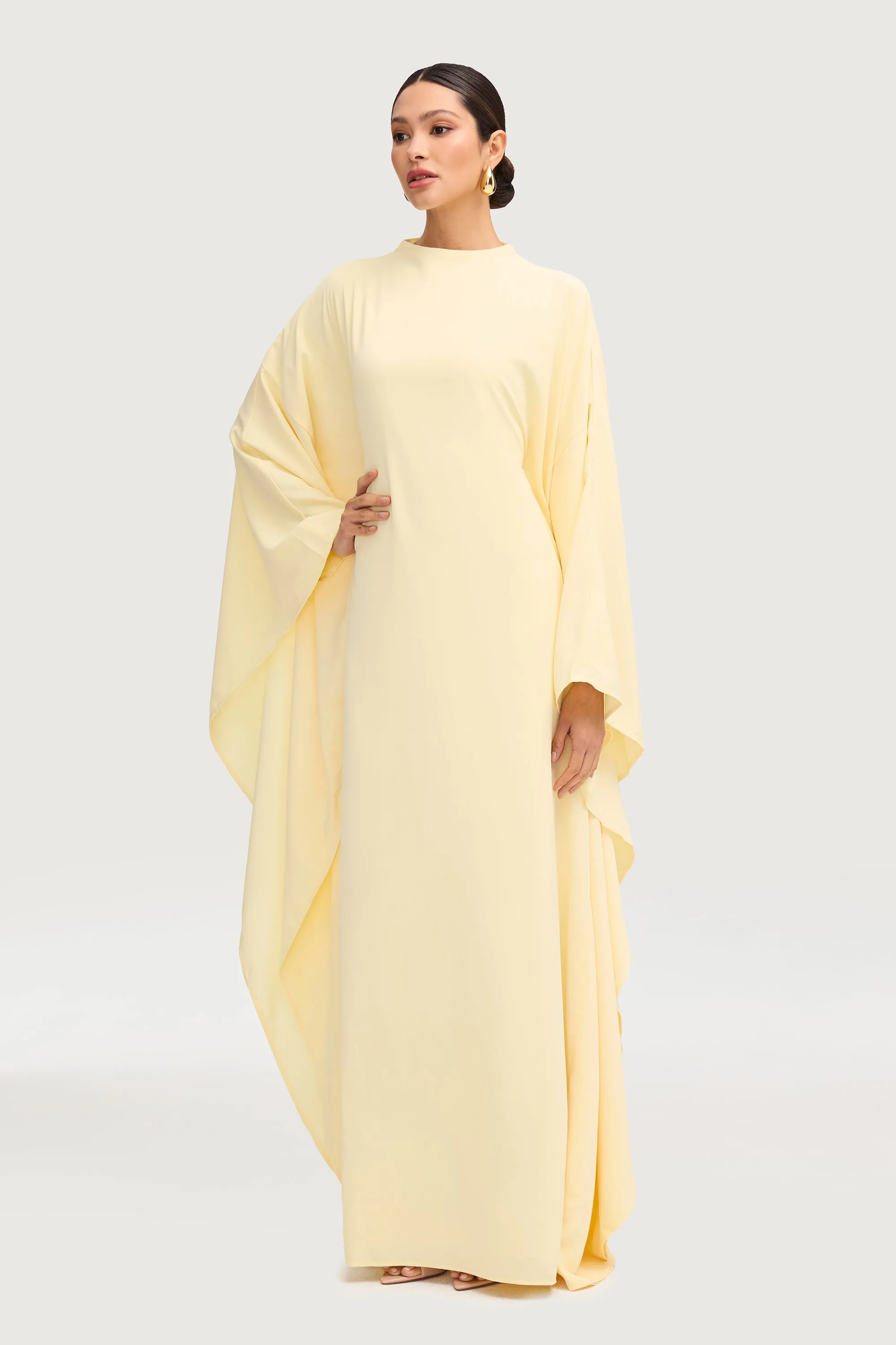 Amira Butterfly Inner Tie Abaya Dress - Limon