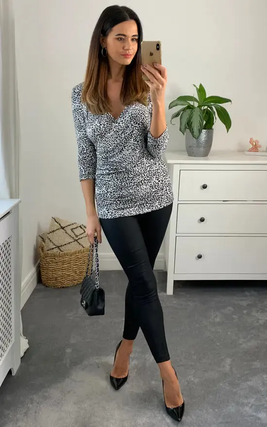 Animal Top Colour Black White Khaki