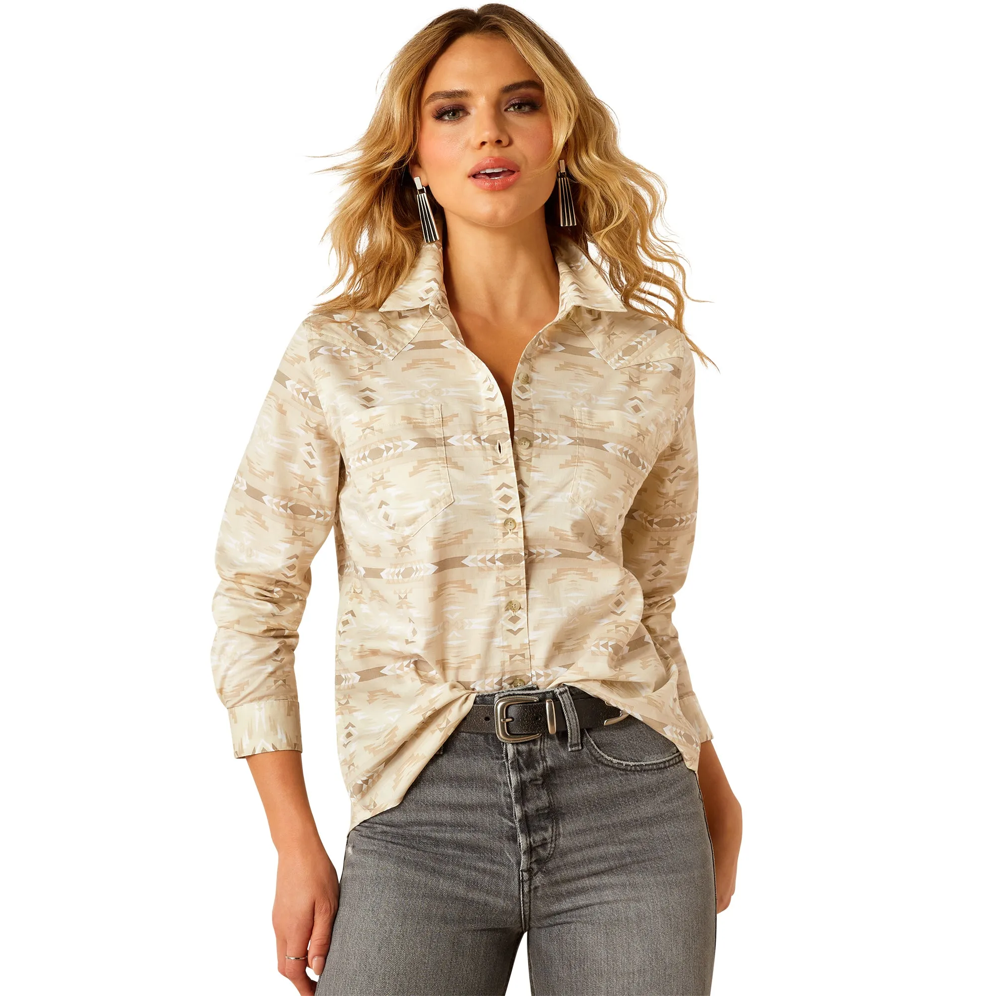 Ariat Ladies Billie Jean Western Shirt in Sandstone Southwest Print 10055214