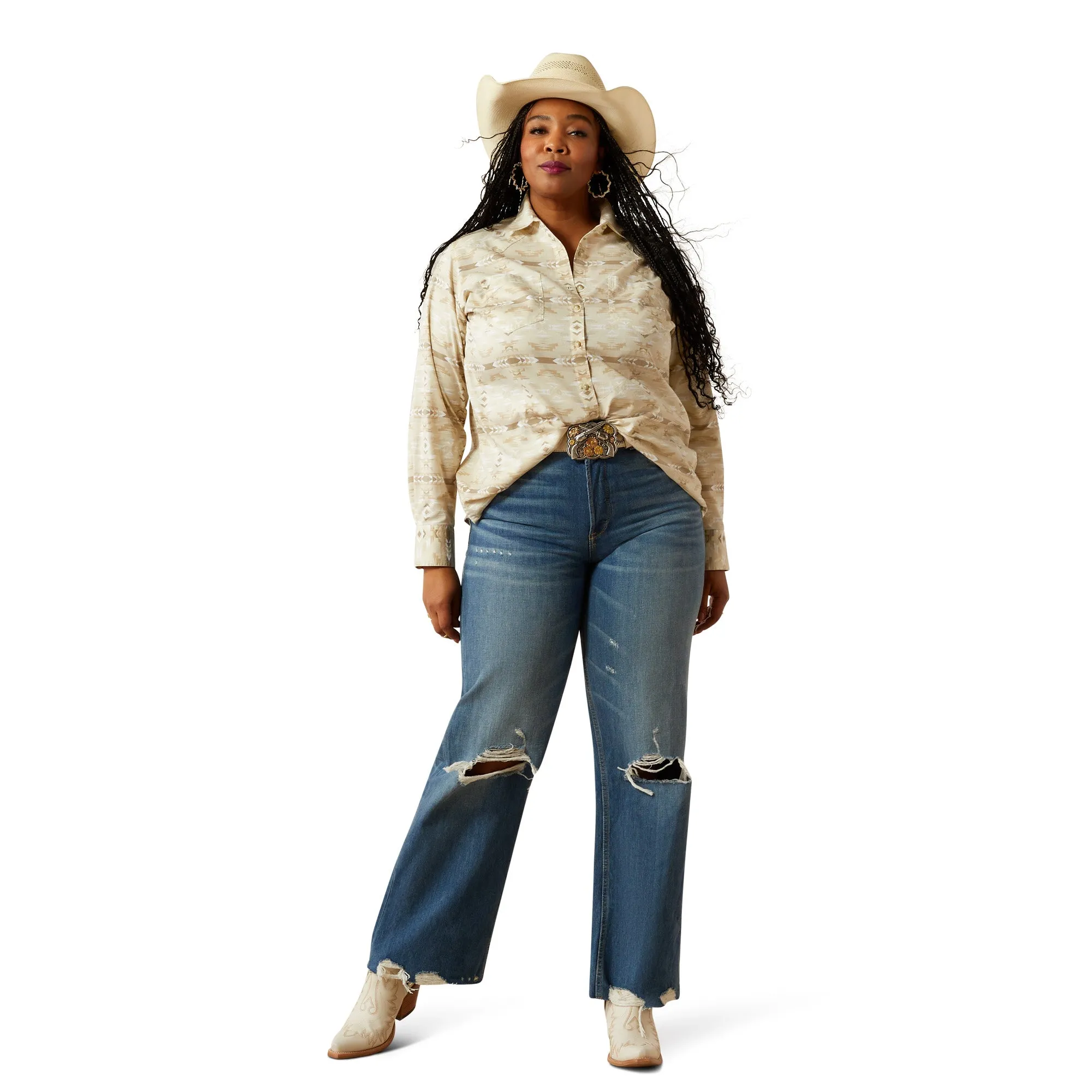 Ariat Ladies Billie Jean Western Shirt in Sandstone Southwest Print 10055214