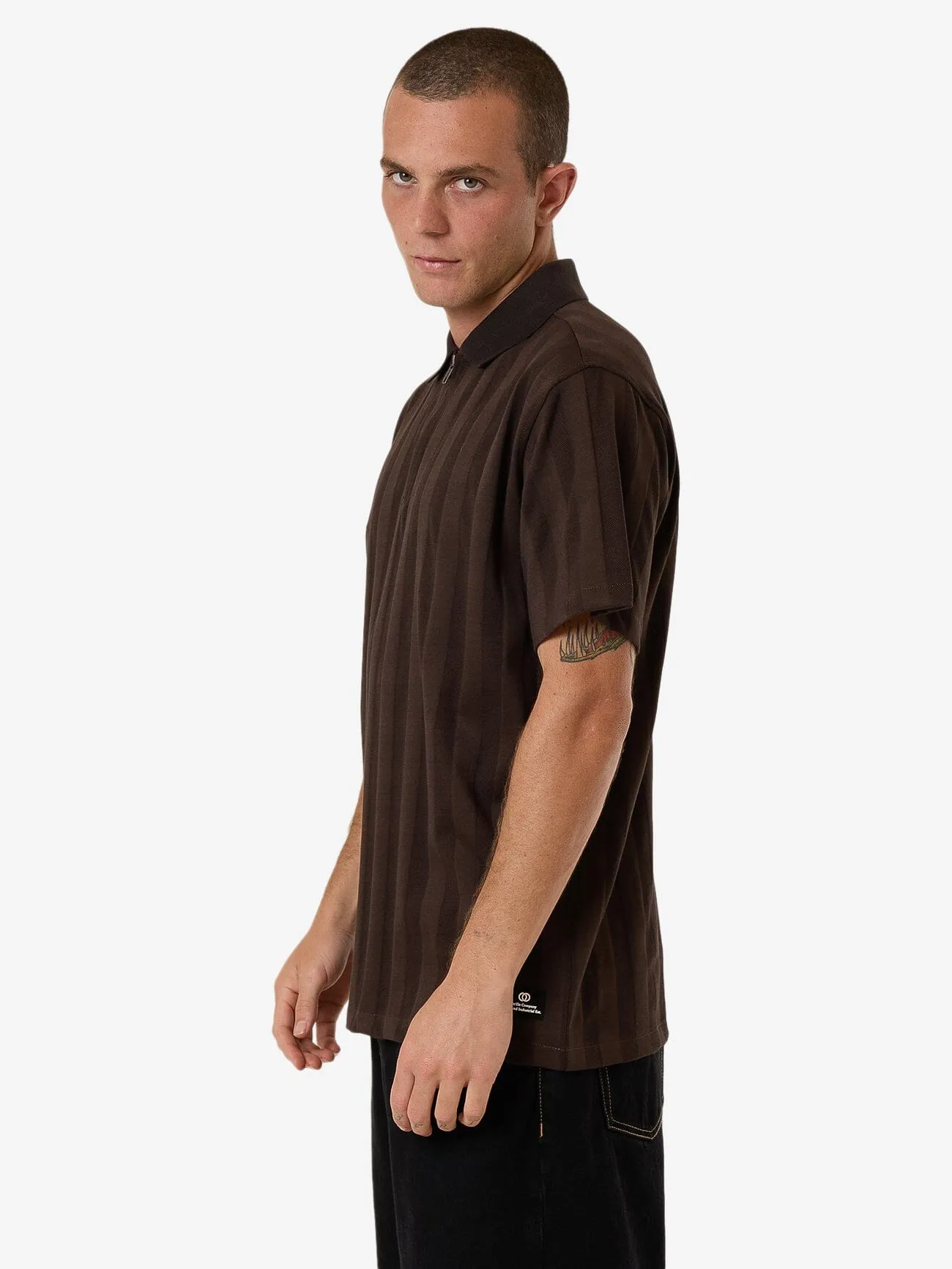 Arts & Industrial Quarter Zip Polo - Postal Brown