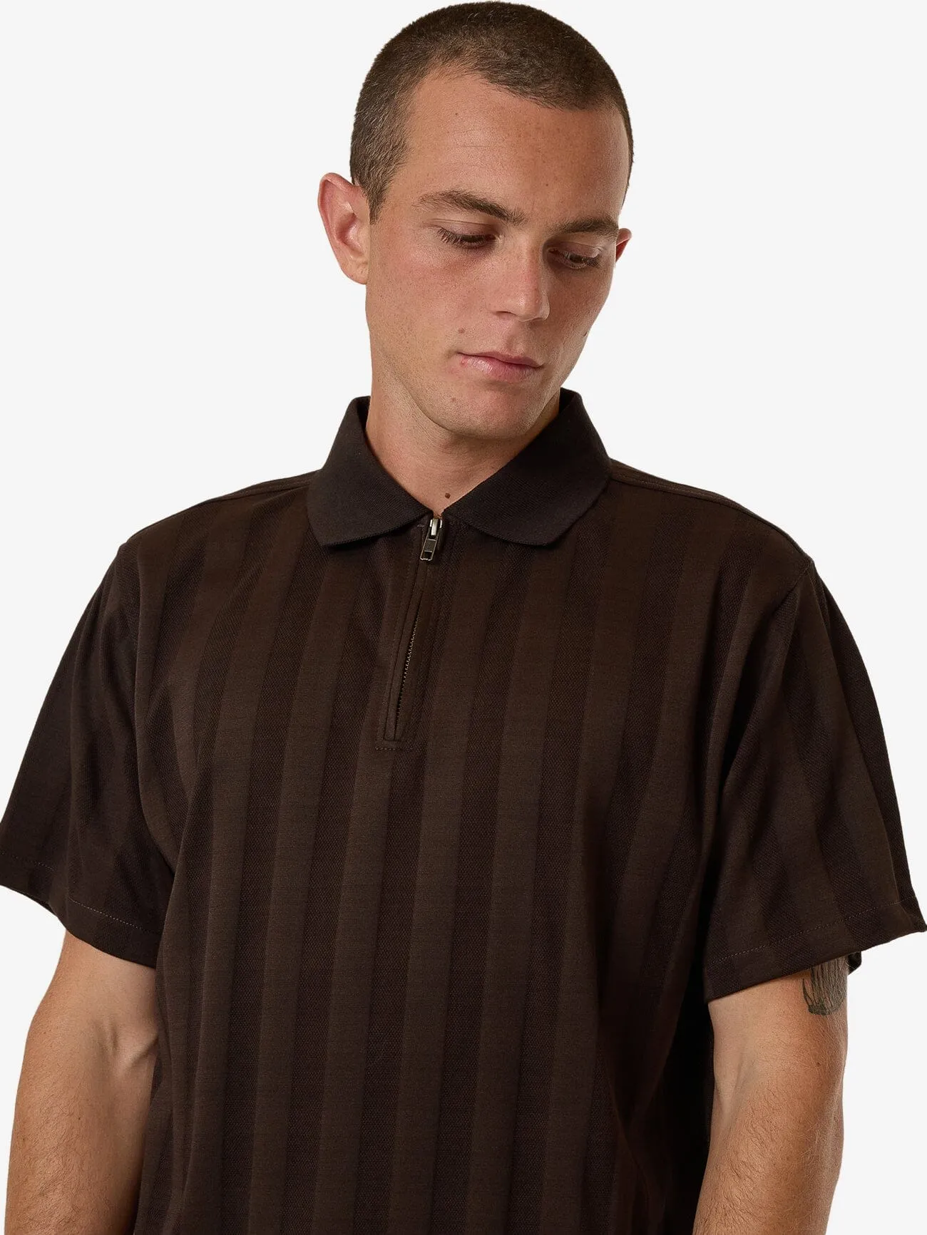 Arts & Industrial Quarter Zip Polo - Postal Brown