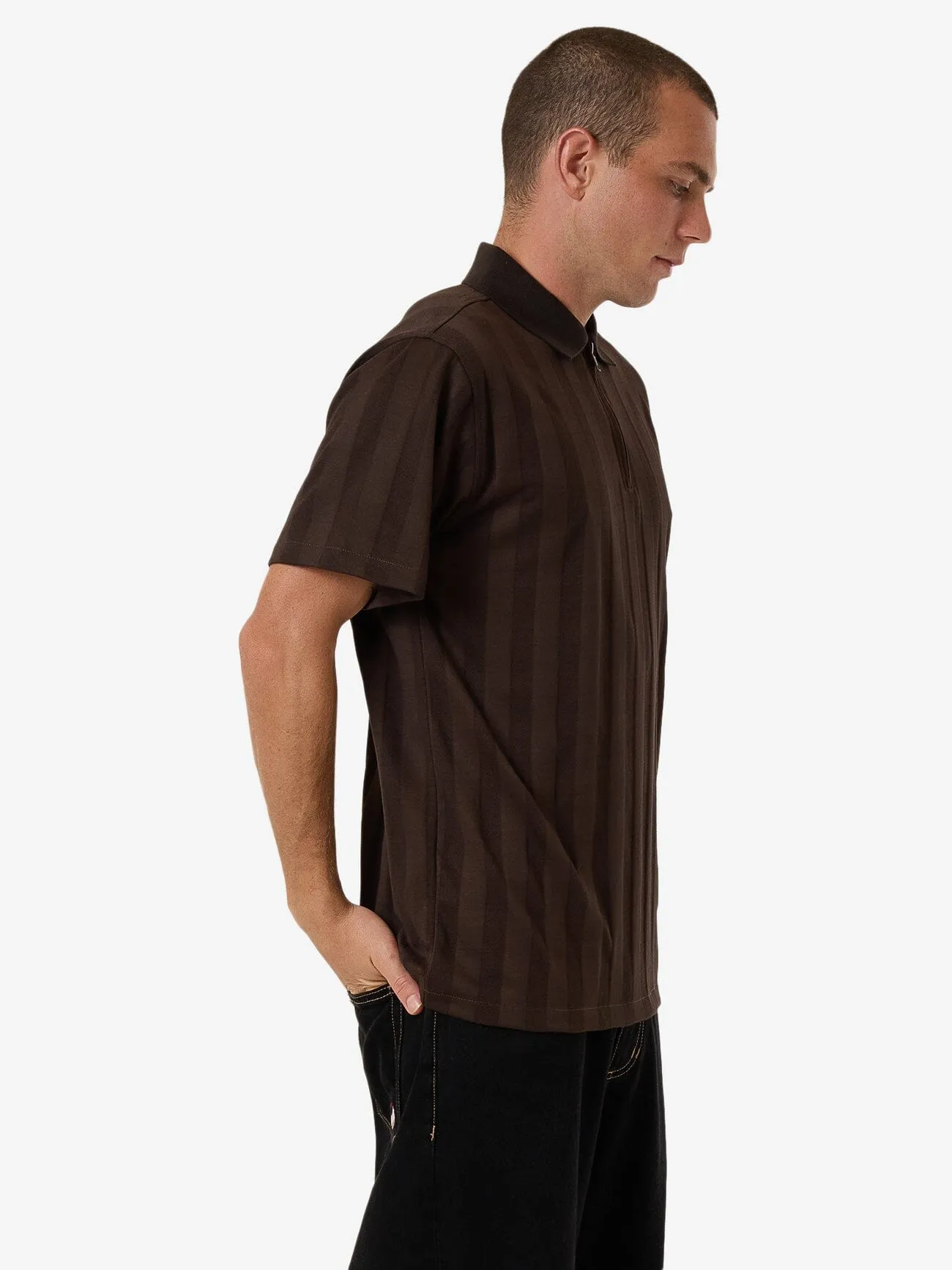 Arts & Industrial Quarter Zip Polo - Postal Brown