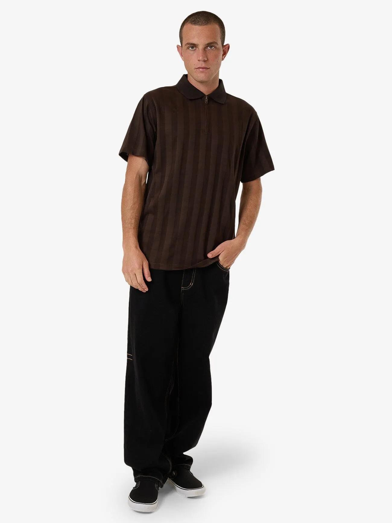 Arts & Industrial Quarter Zip Polo - Postal Brown