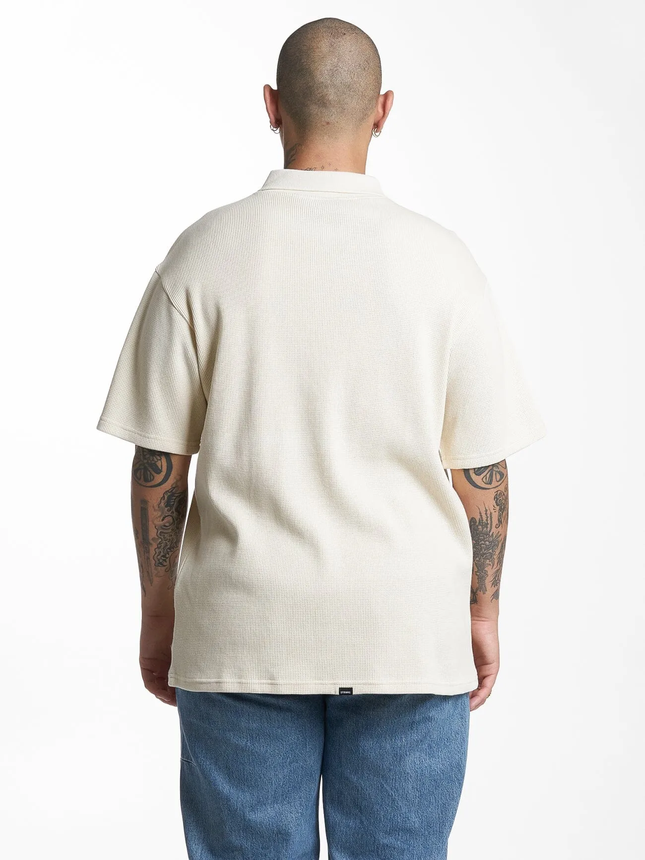 Beholder Waffle Three Quarter Zip Polo - Unbleached