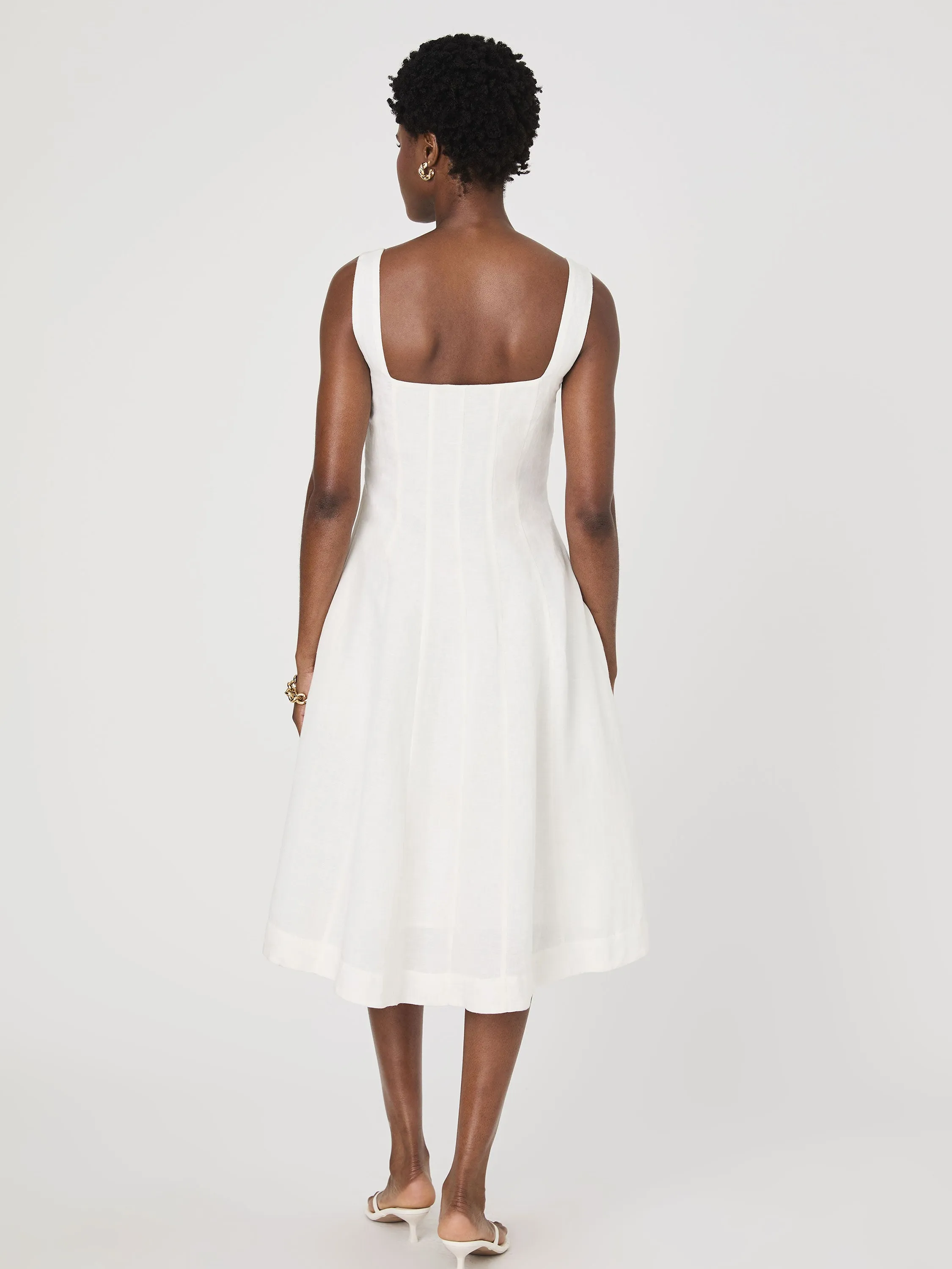 Birdie Linen Square Neck Midi Dress