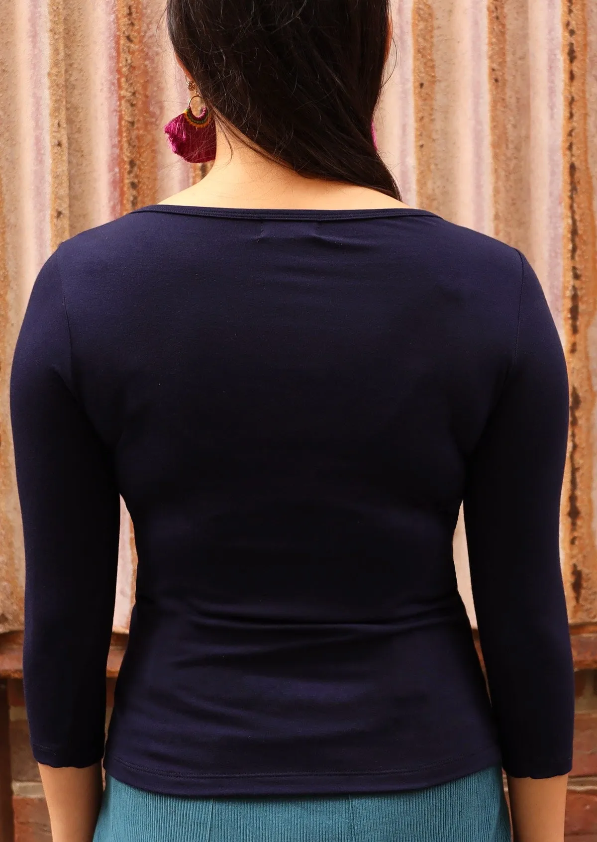 Boat Neck Top Navy Blue