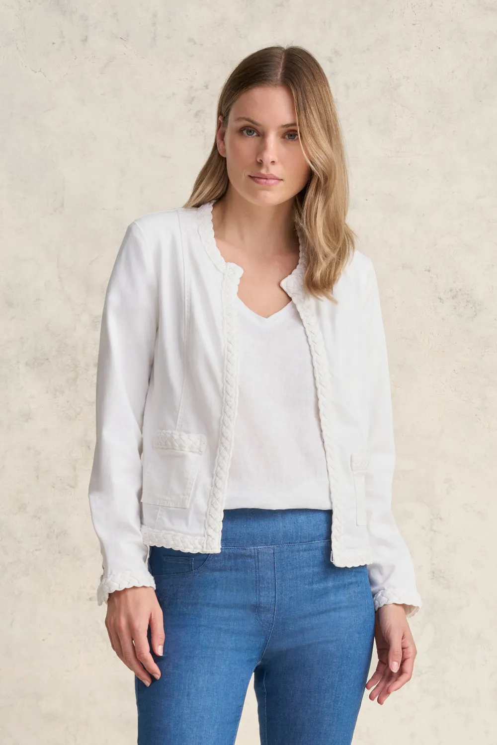 Braid Trim Denim Jacket - White