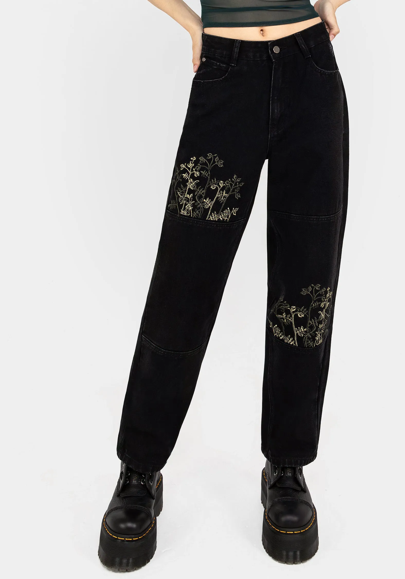 Buckthorn Embroidered Denim Barrel Leg Jeans