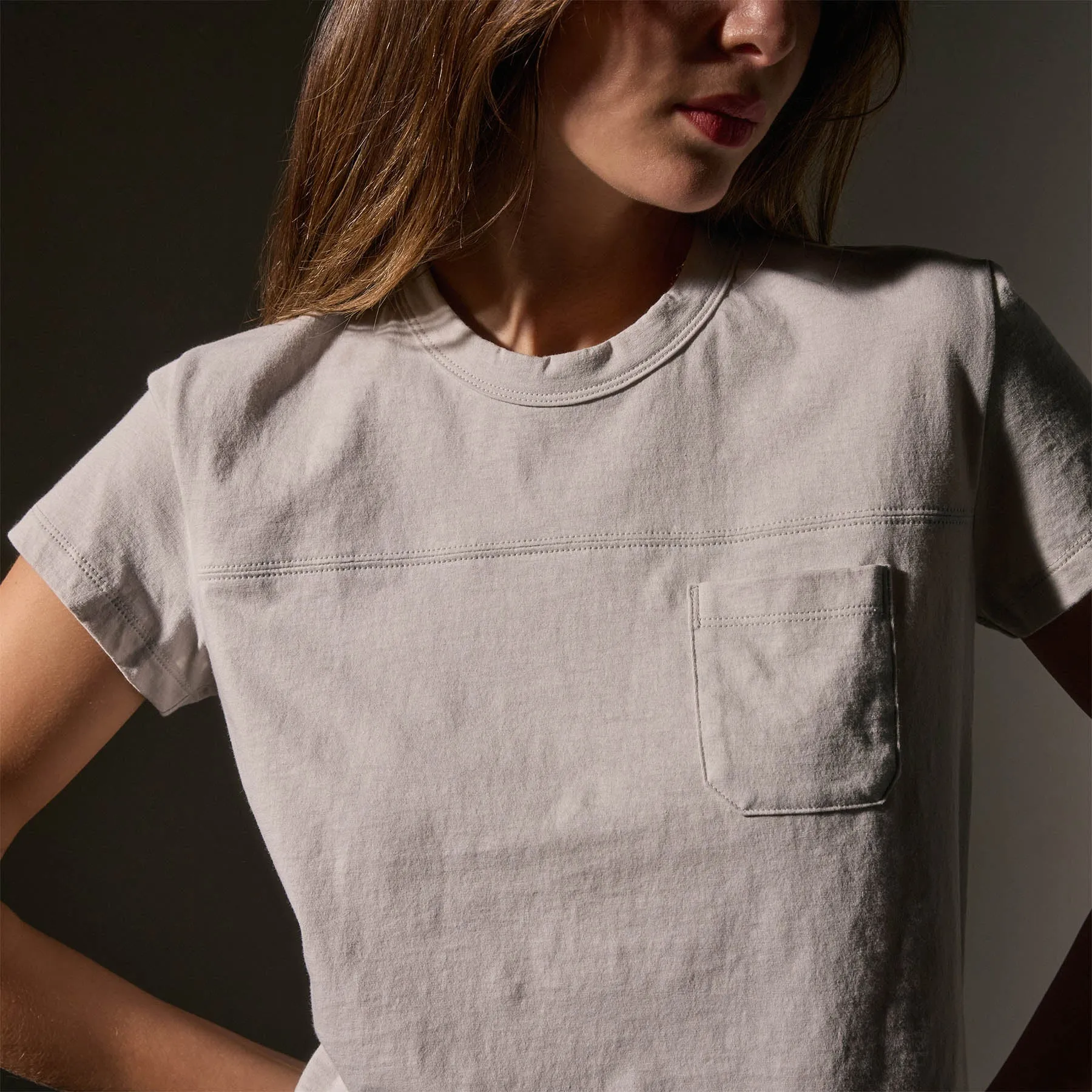 Cotton Linen Retro Pocket Tee - Salt
