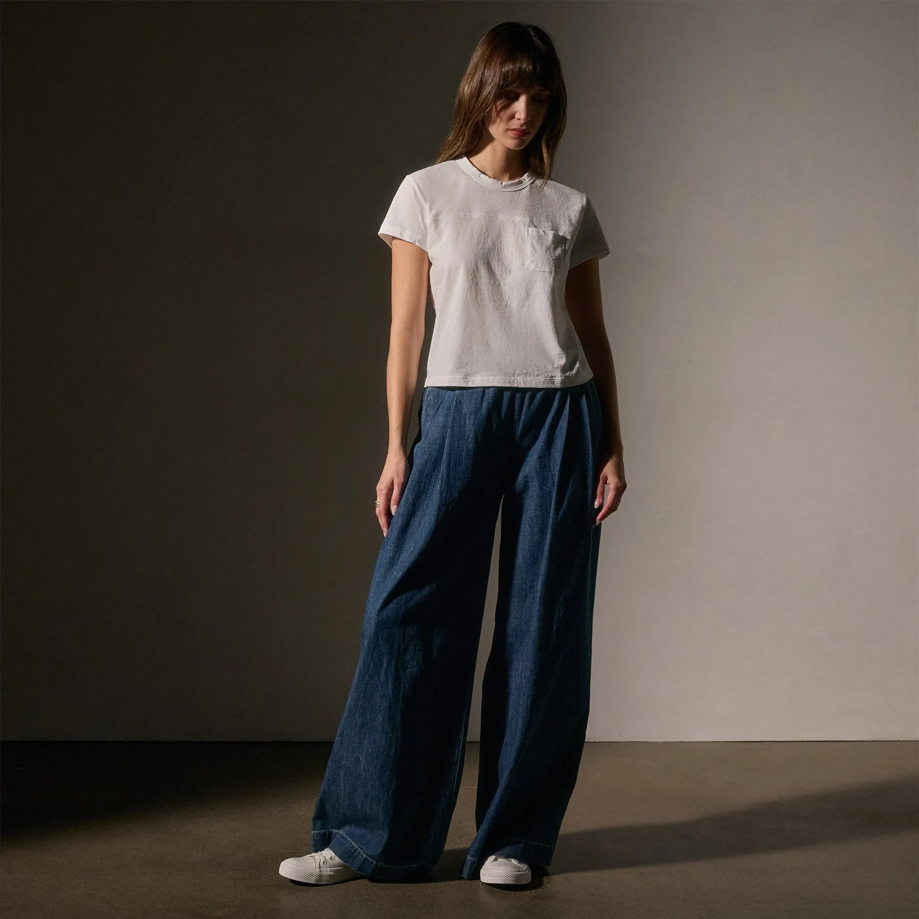Cotton Linen Retro Pocket Tee - White