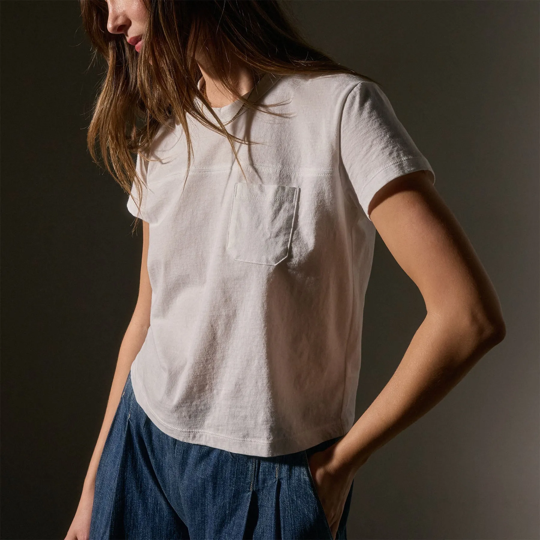 Cotton Linen Retro Pocket Tee - White
