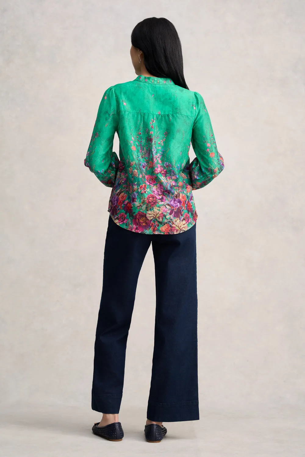 Cotton Silk Blouse - Jade Botanical Print