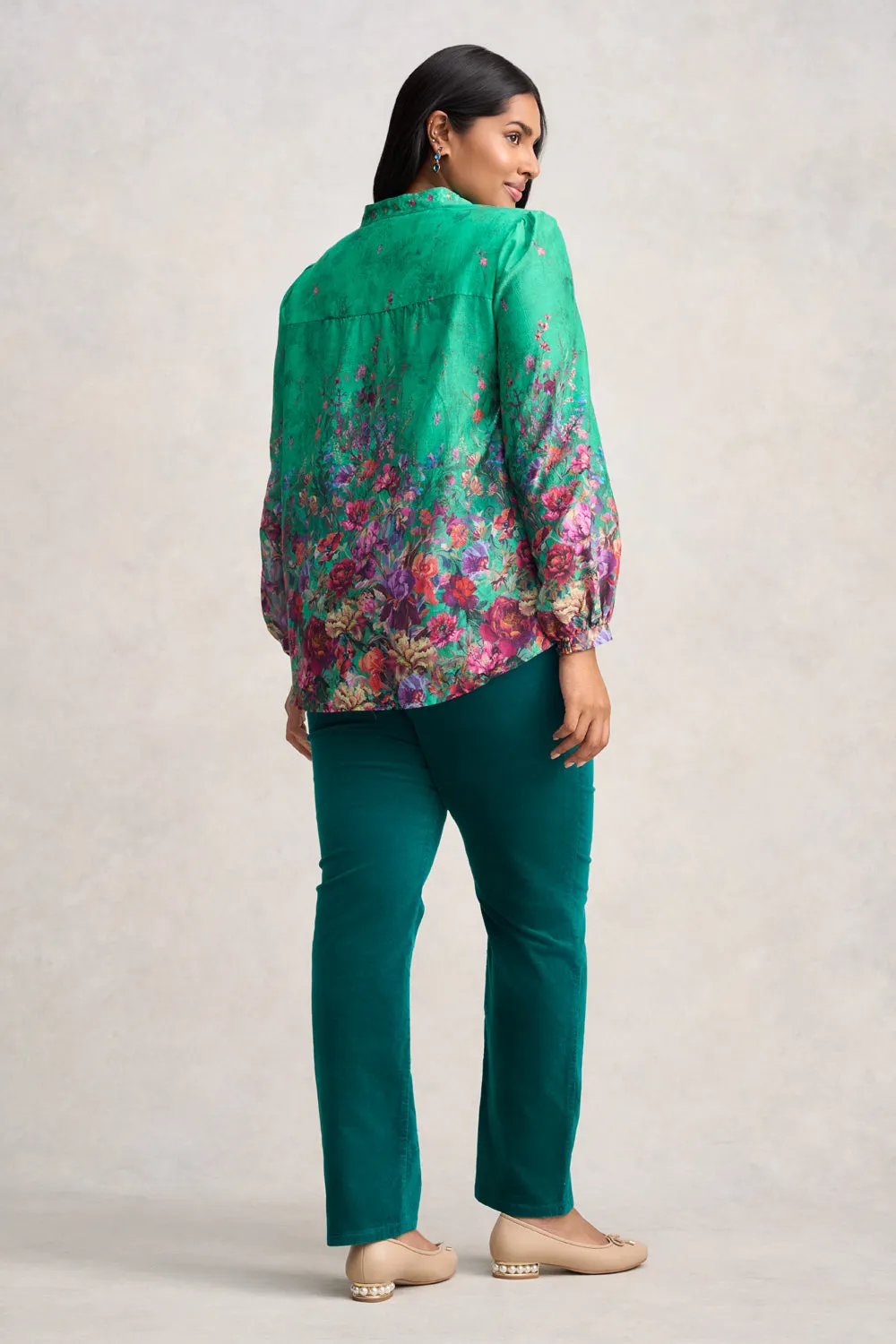 Cotton Silk Blouse - Jade Botanical Print