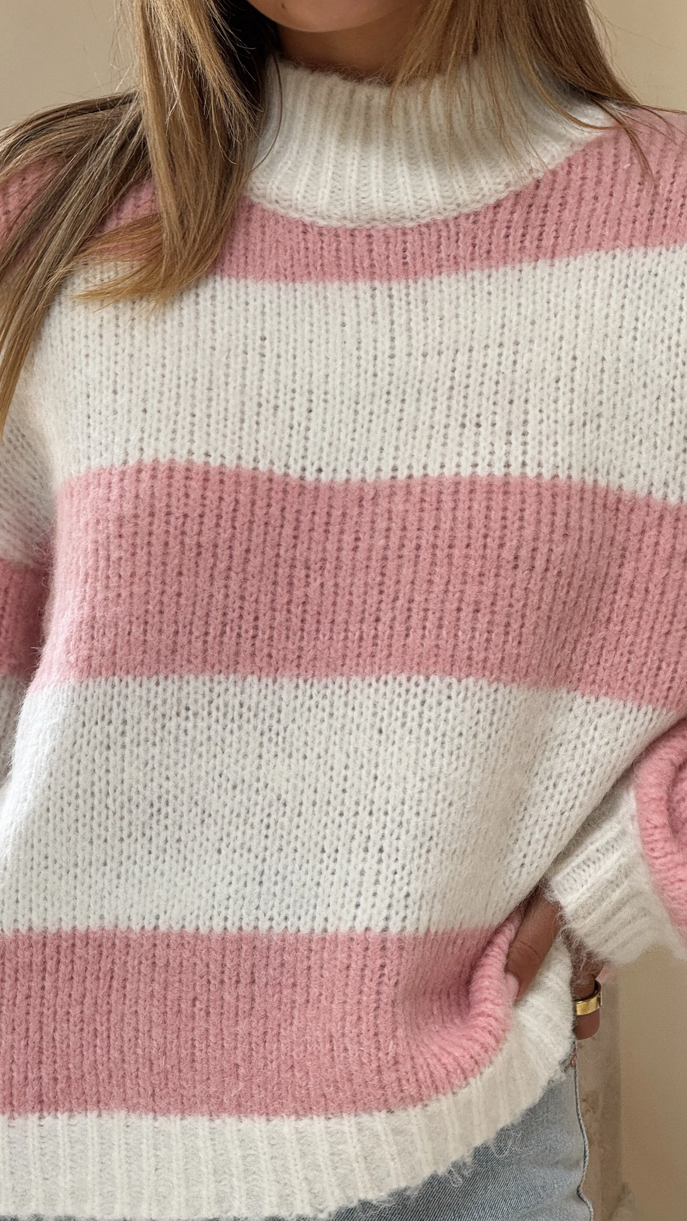 Dante Knitted Sweater - White / Pink Stripe