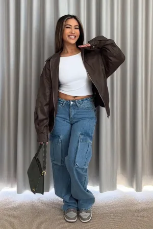 Denim Cargo Jeans Mid Rise Out Pocket