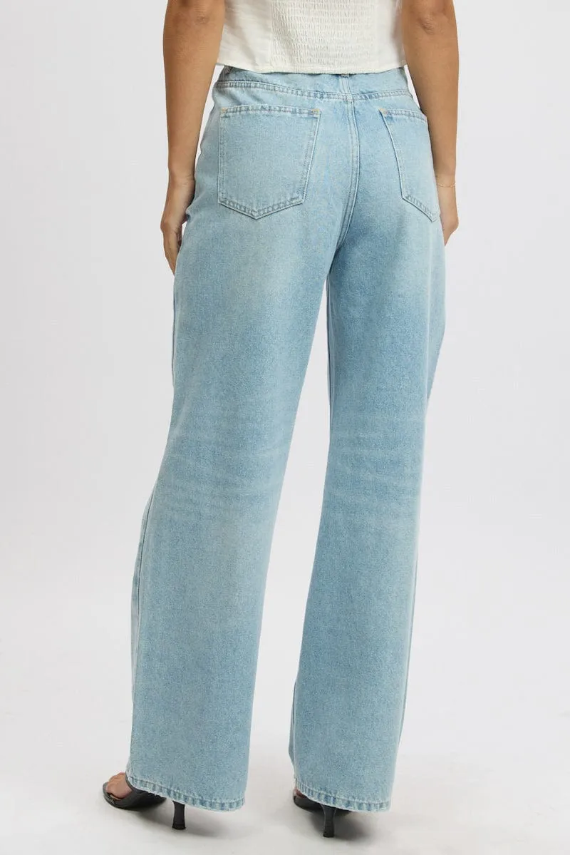 Denim Wide Leg Jeans Mid Rise