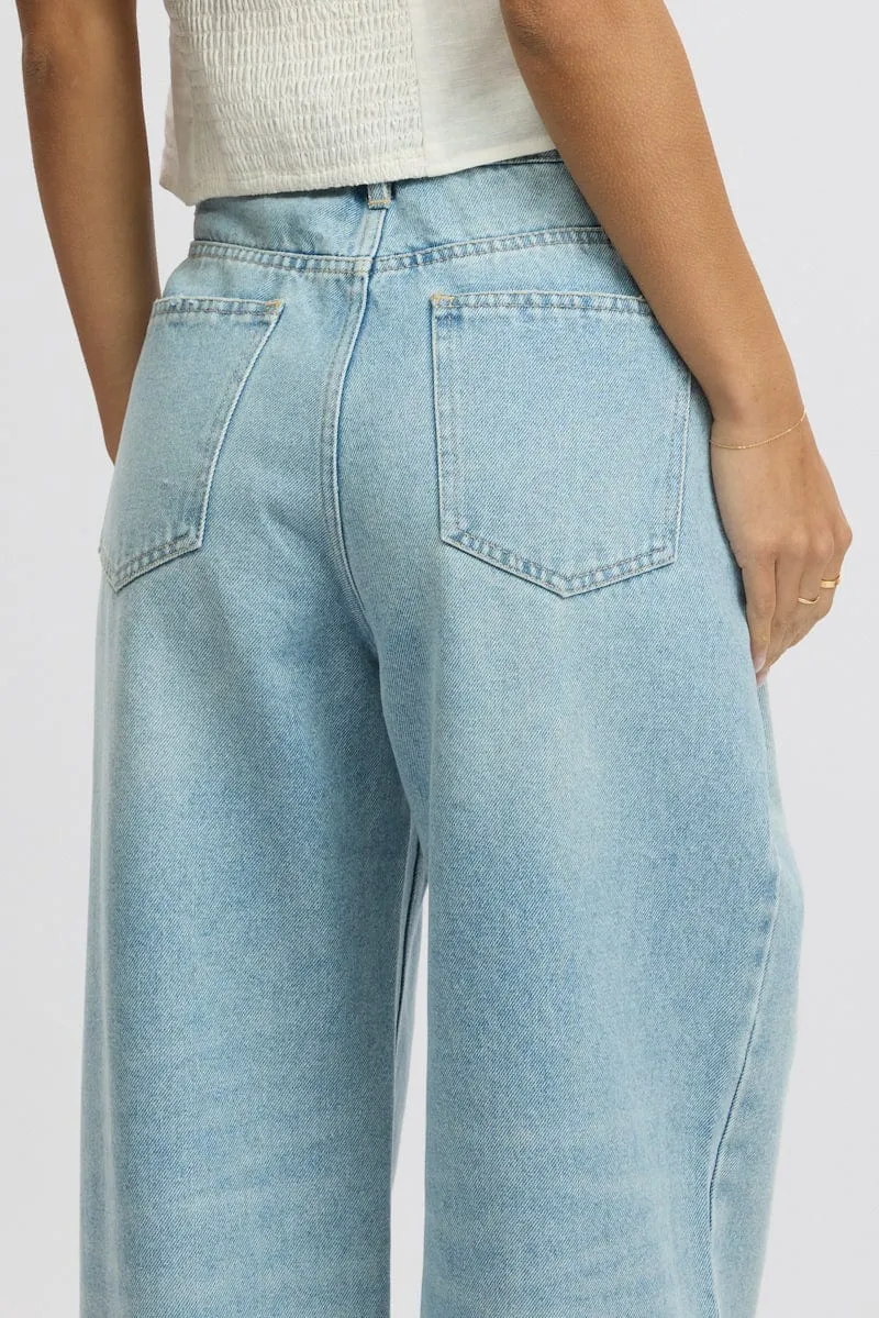 Denim Wide Leg Jeans Mid Rise