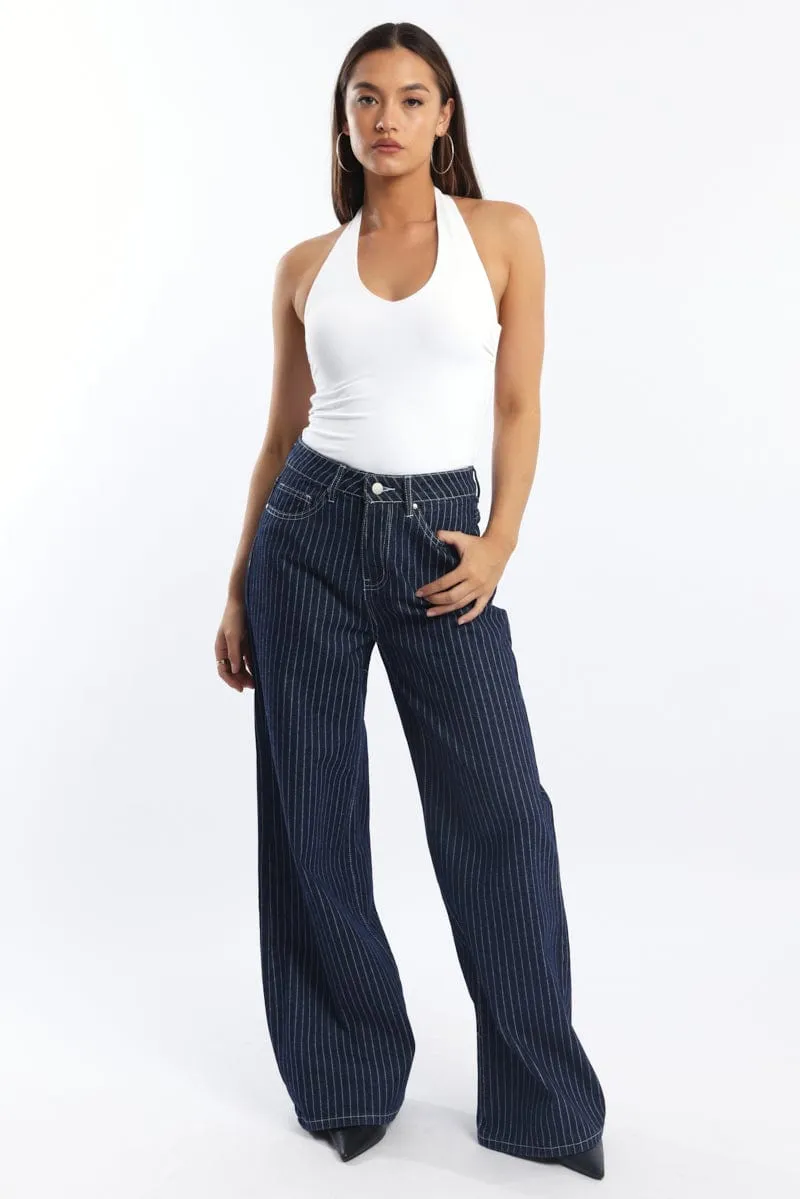 Denim Wide Leg Jeans Mid Rise