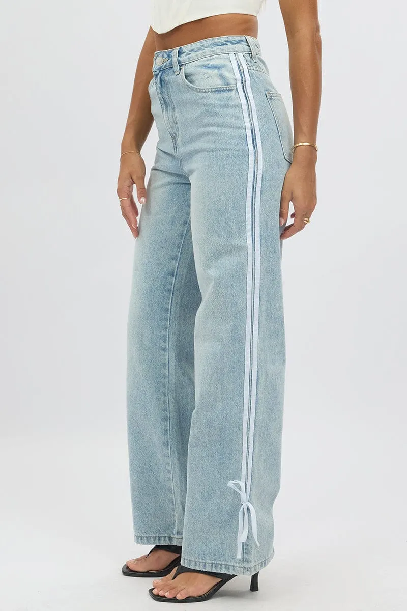 Denim Wide Leg Jeans Ribbon detail