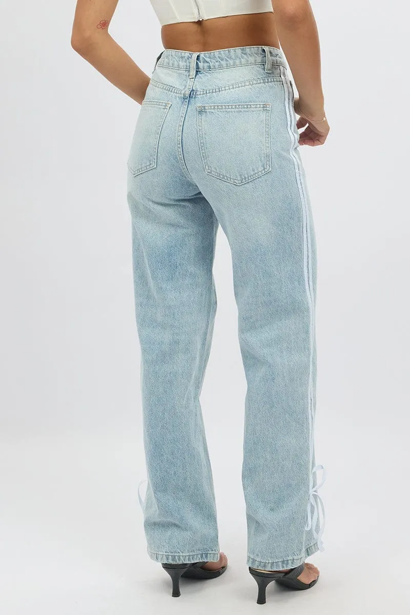 Denim Wide Leg Jeans Ribbon detail