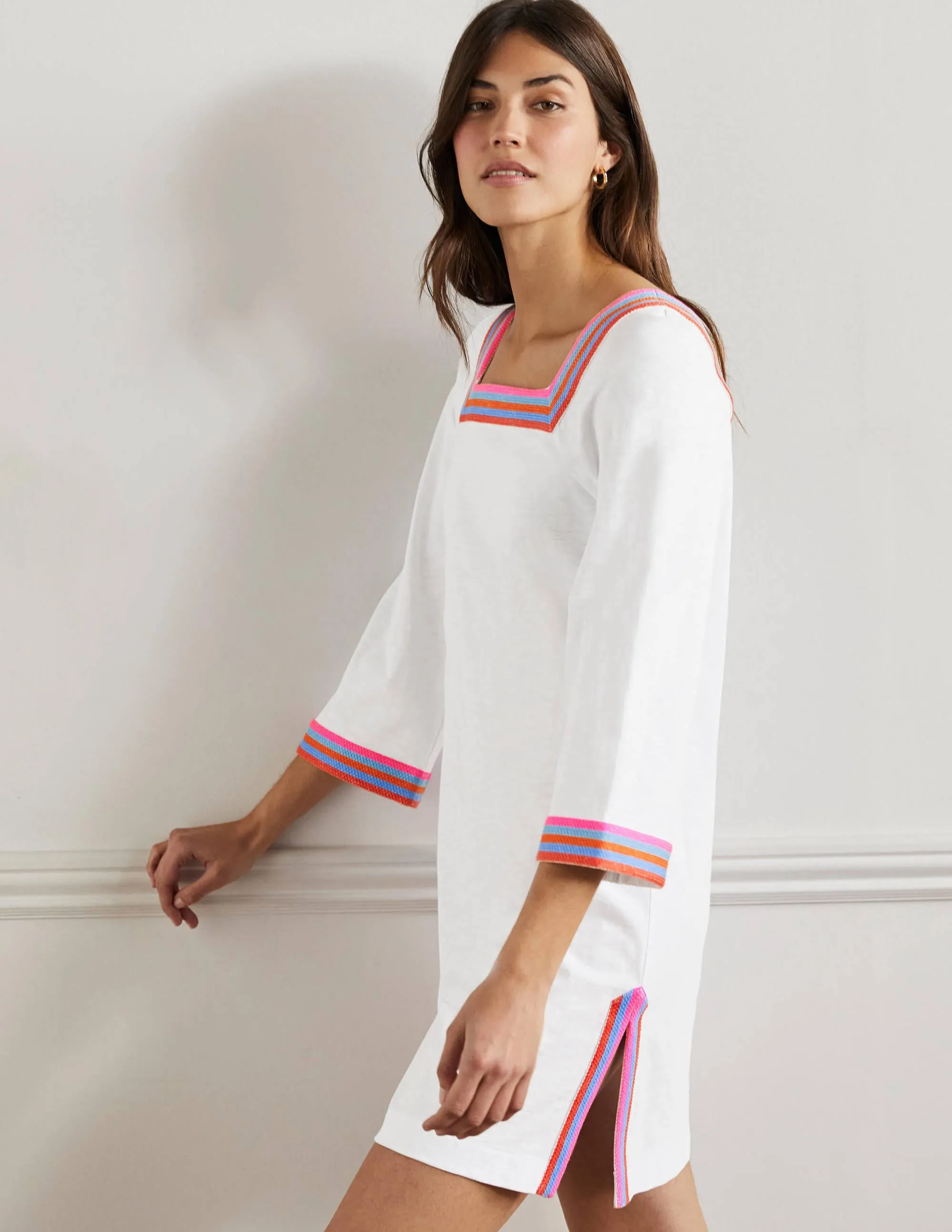 Embroidered Jersey Tunic-White