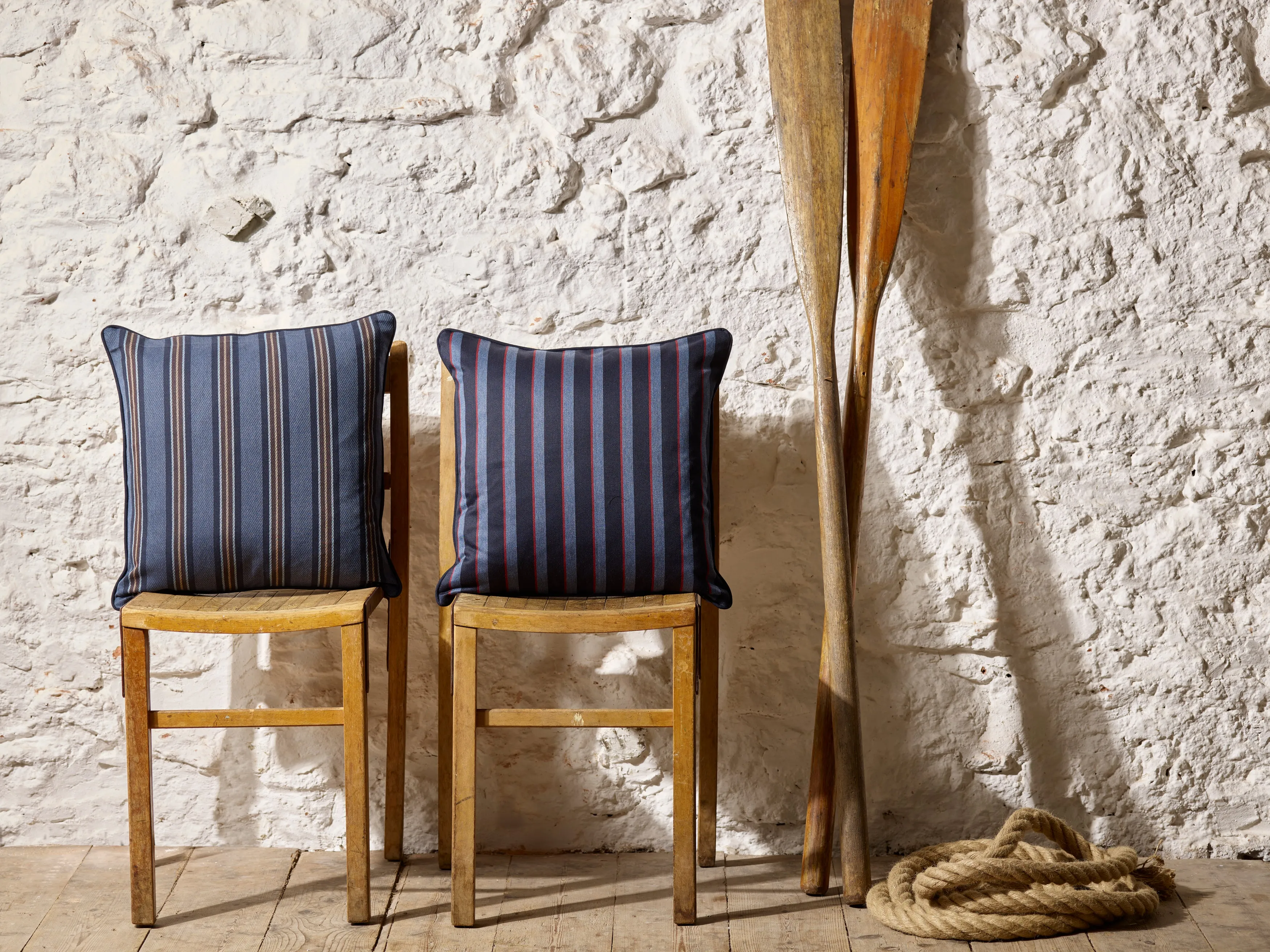 Fox Denim. Navy with Neutral Brown & Caramel Cushion Cover
