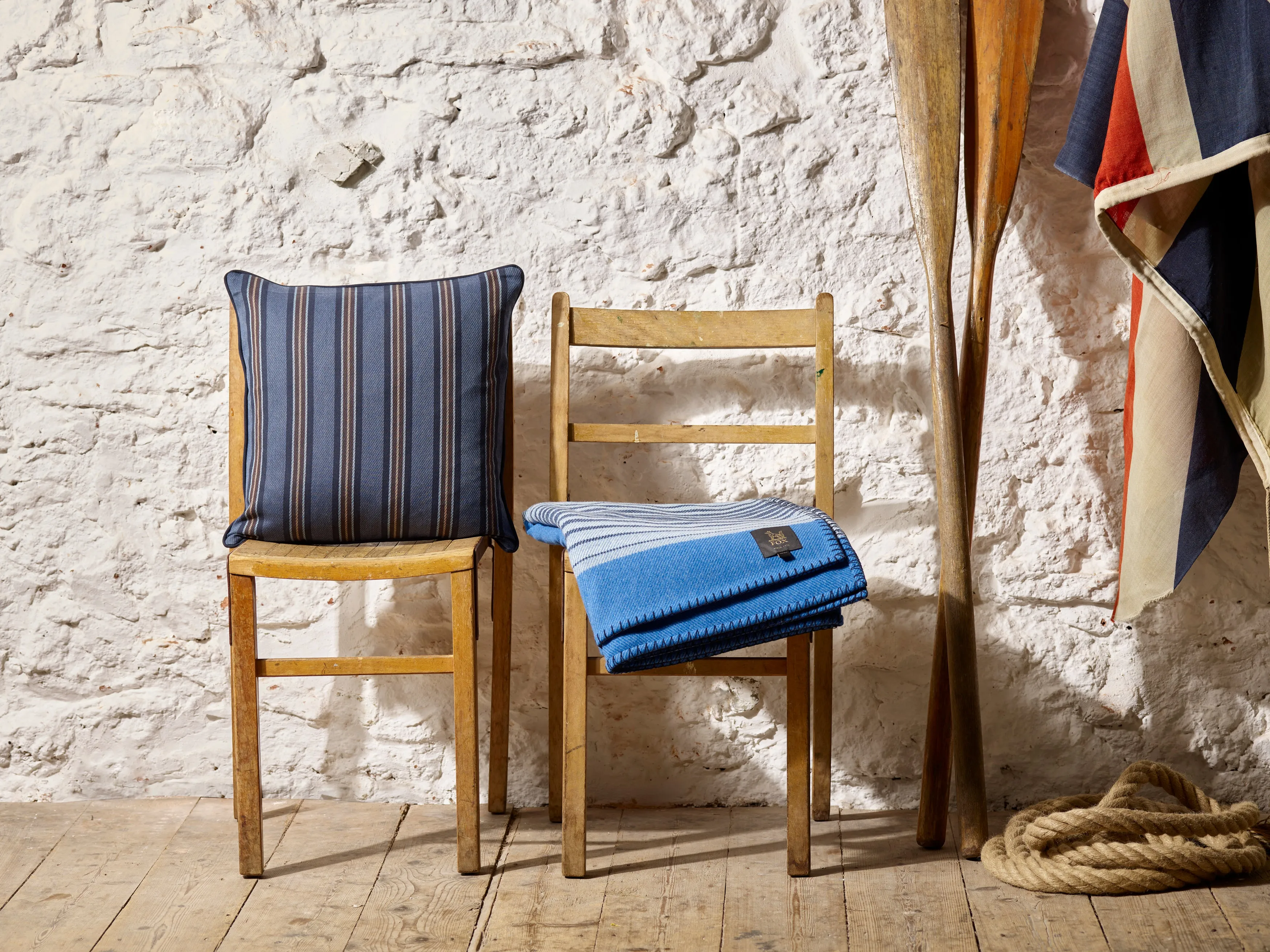 Fox Denim. Navy with Neutral Brown & Caramel Cushion Cover
