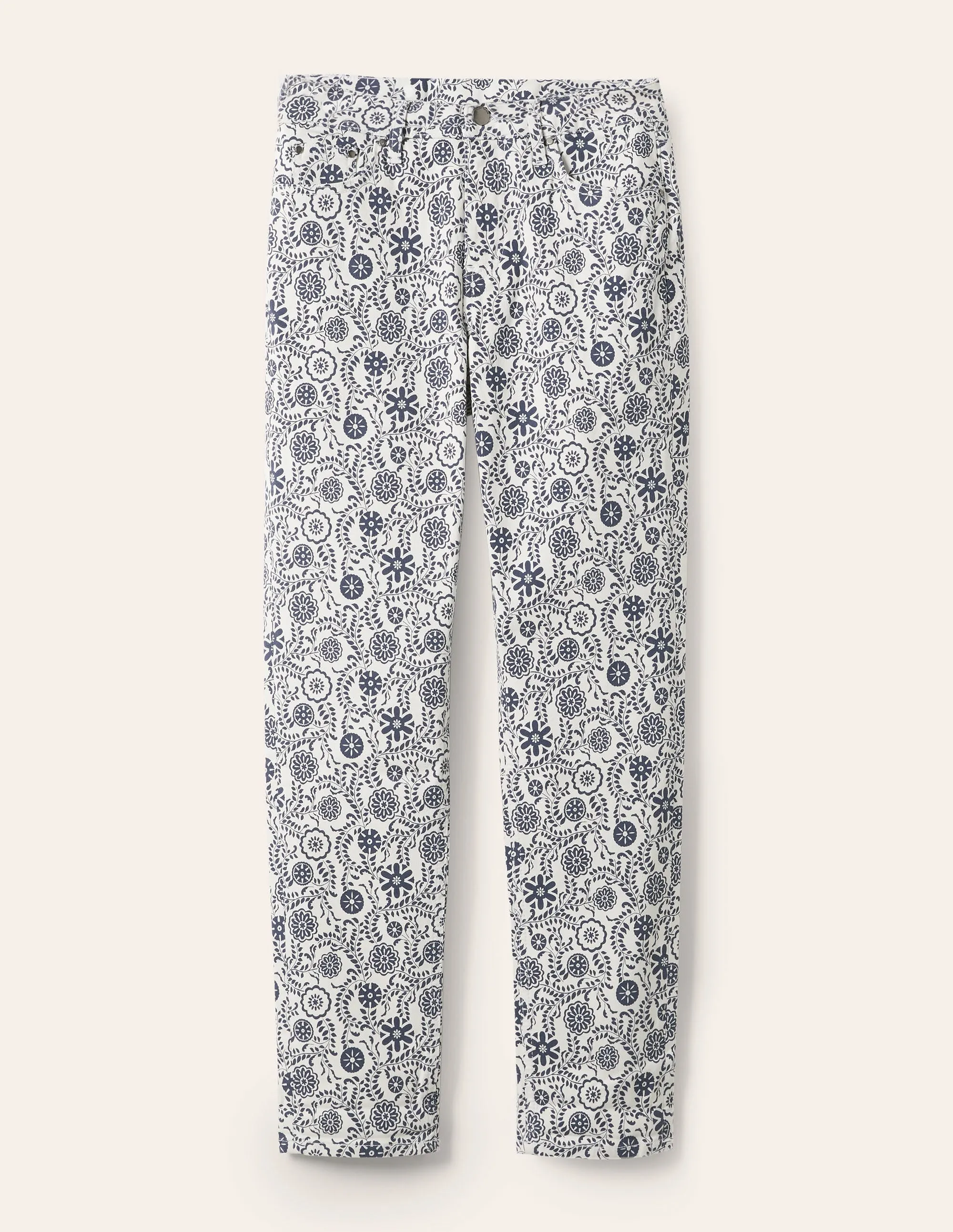 Girlfriend Jeans-Ivory. Opulent Garden