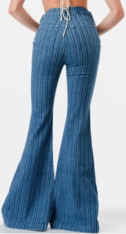 Grace Jeans Contemporary High Waist Flare Stripped Jeans HL-S685