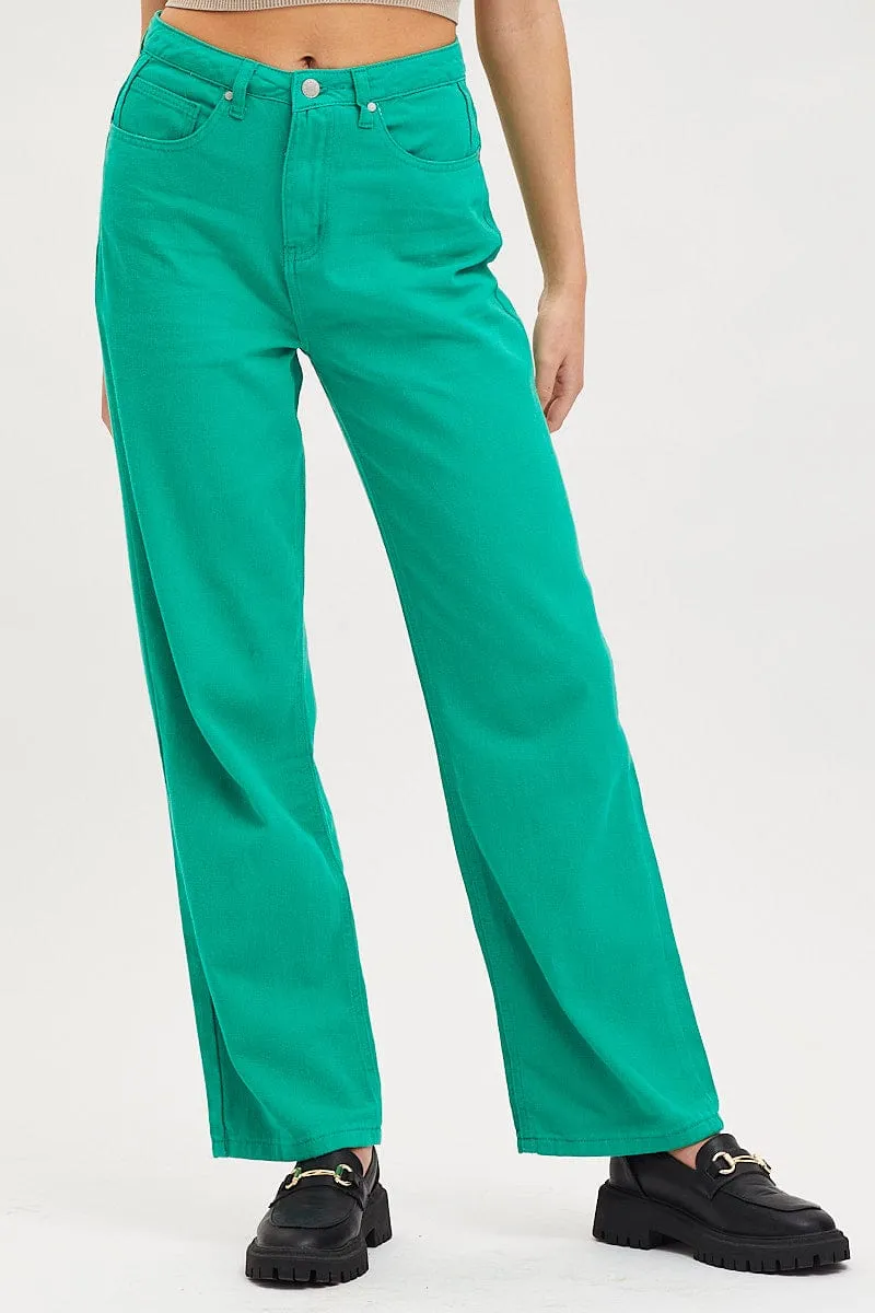 Green Straight Denim Jeans High Rise