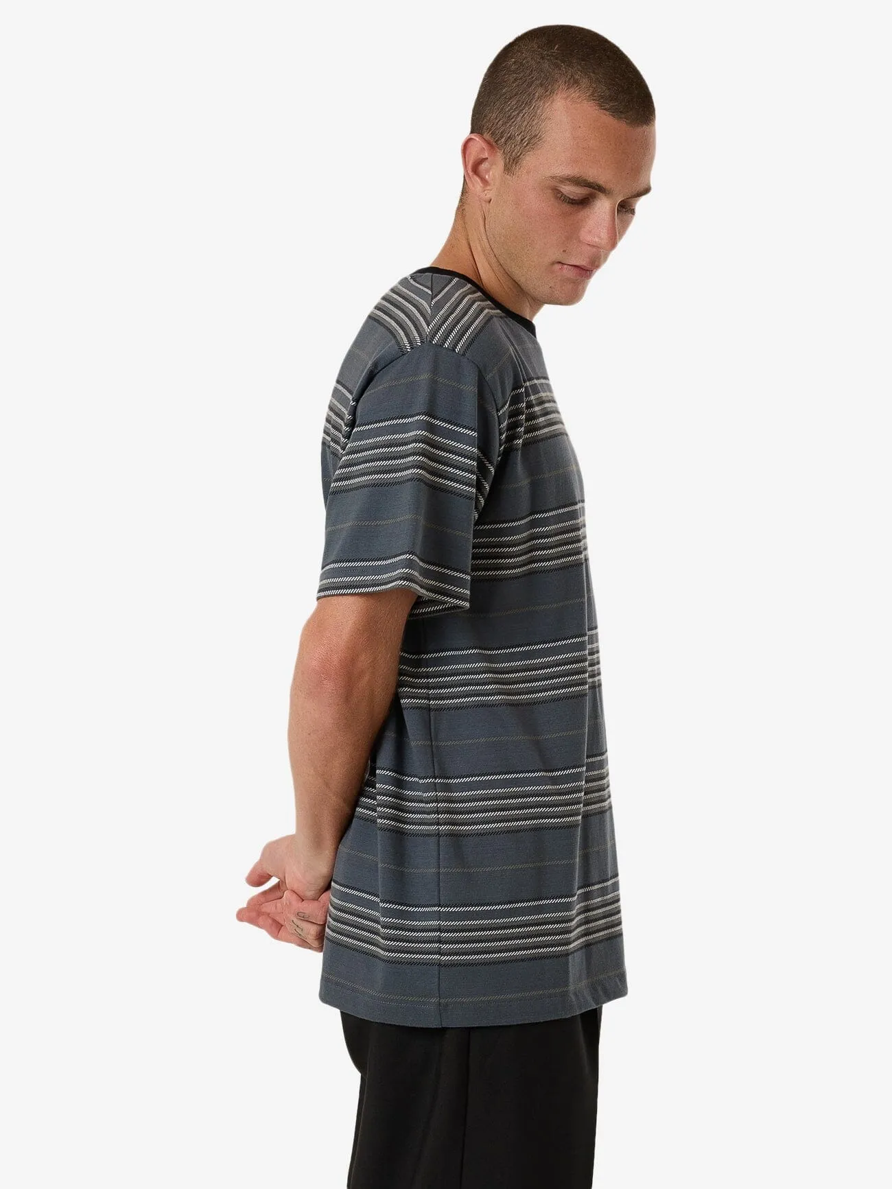 Heavy Times Stripe Merch Fit Tee - Light Petrol