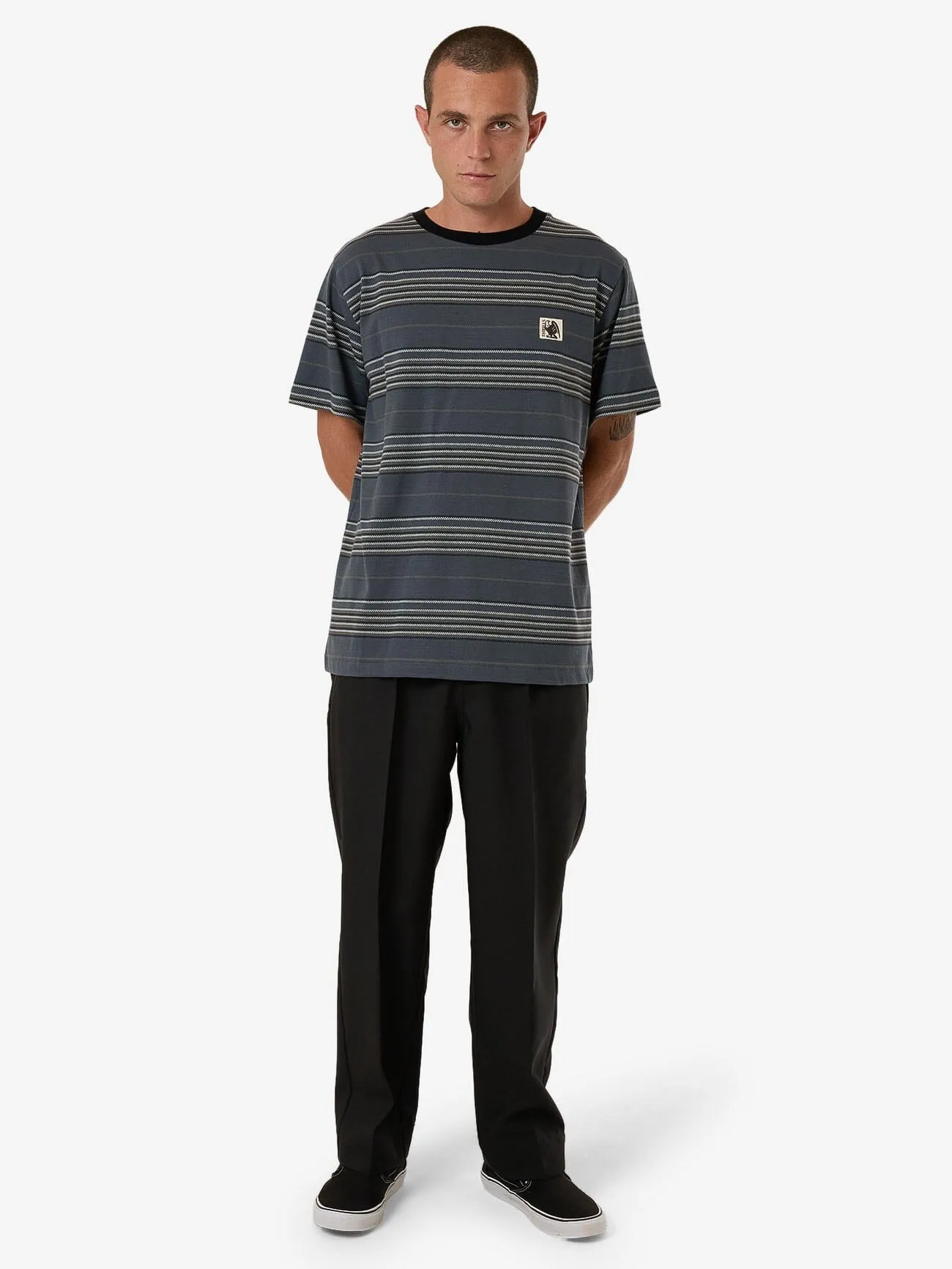 Heavy Times Stripe Merch Fit Tee - Light Petrol