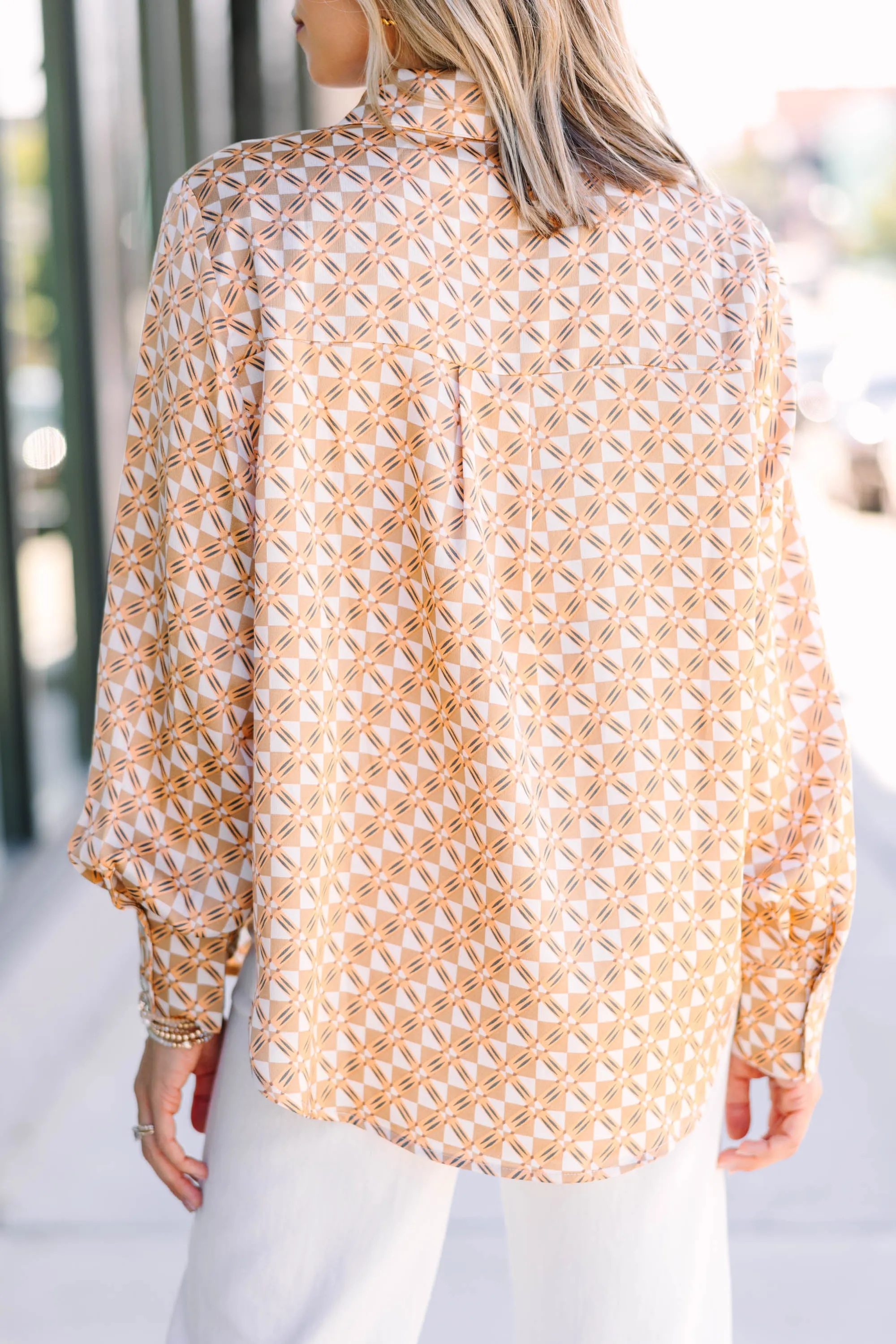 Looking Back Yellow Gold Geometric Print Blouse