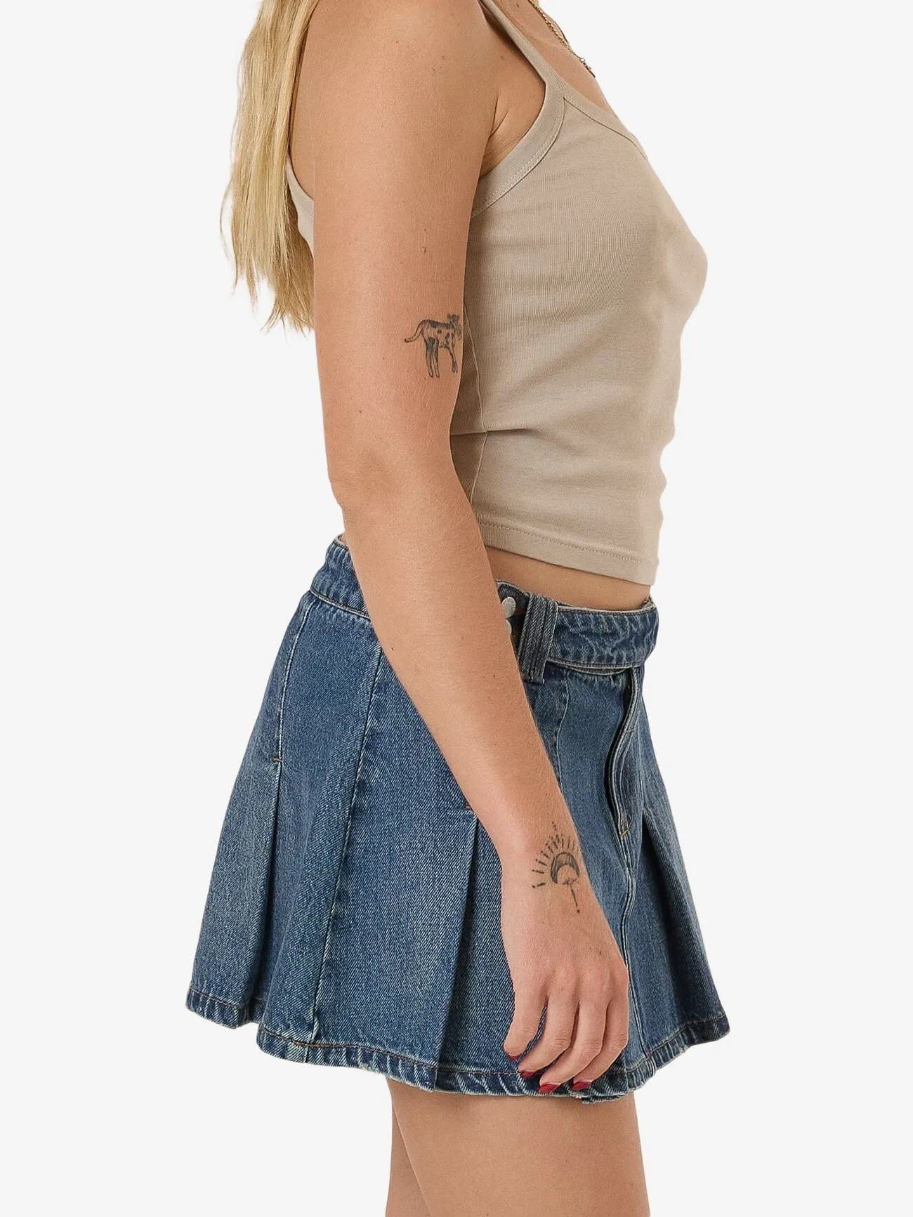 Lucie Pleated Skirt - Vintage Indigo Fade