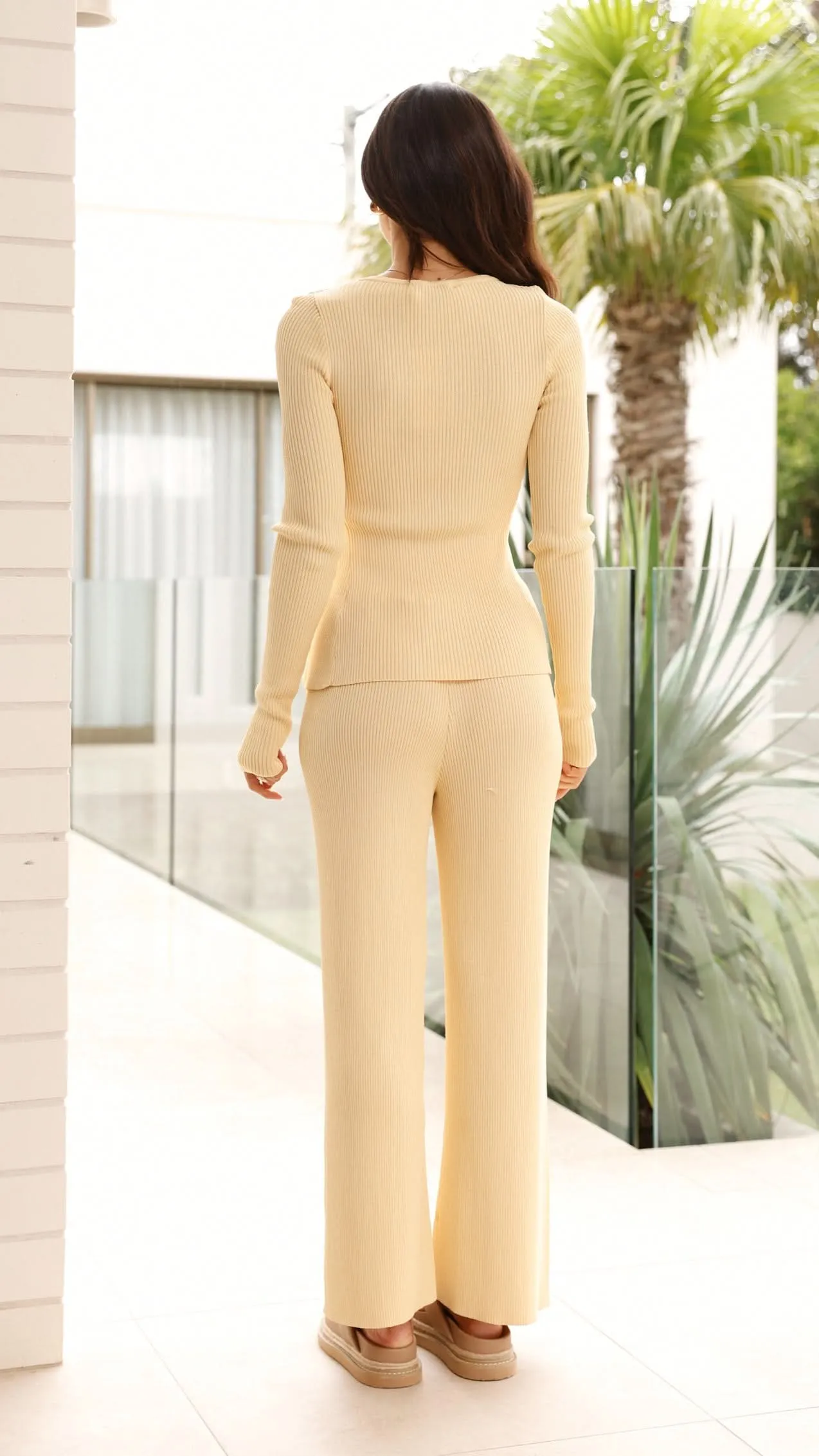 Lyra Long Sleeve Ribbed Top - Yellow