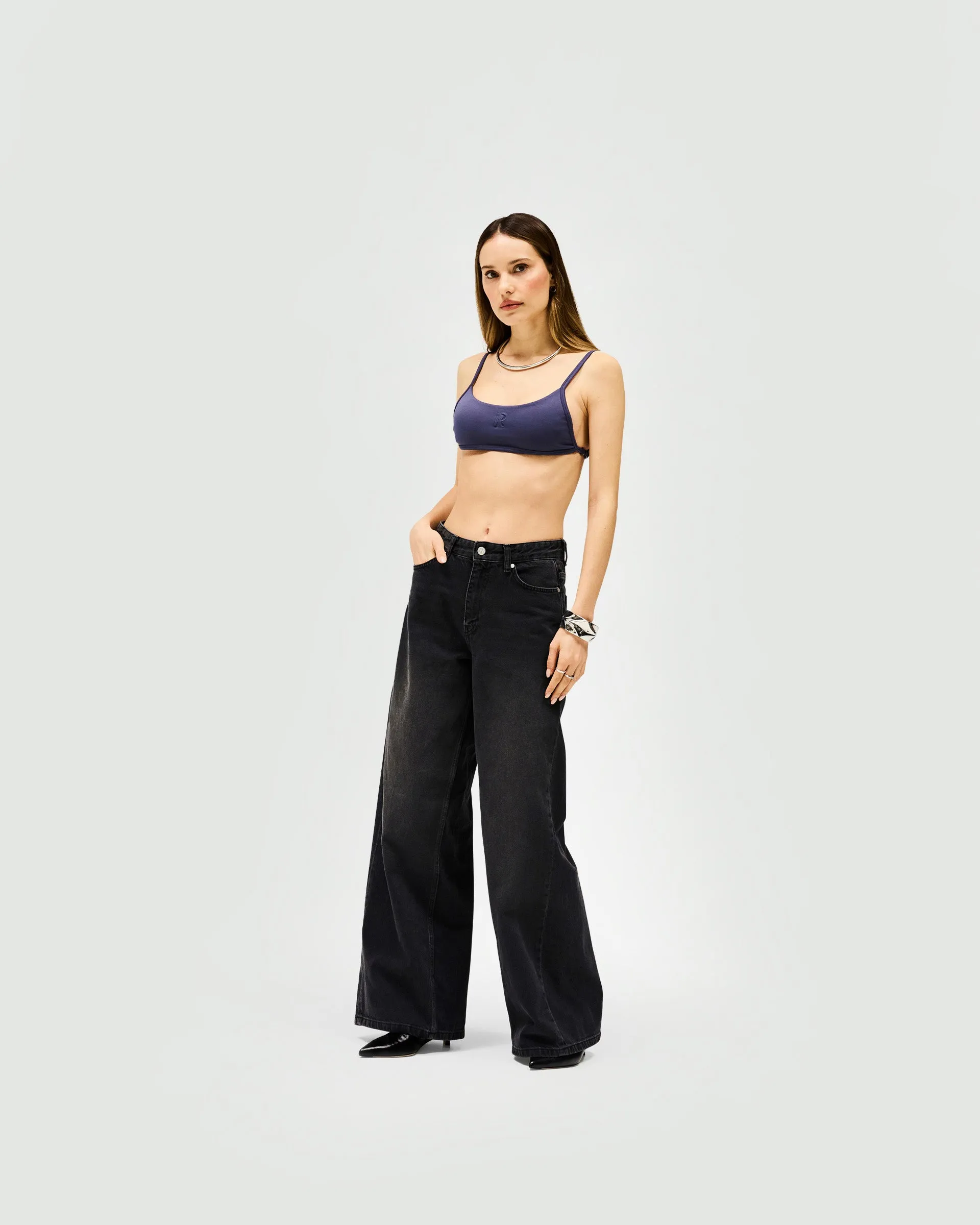 Mid Rise Wide Leg Jean - Washed Black