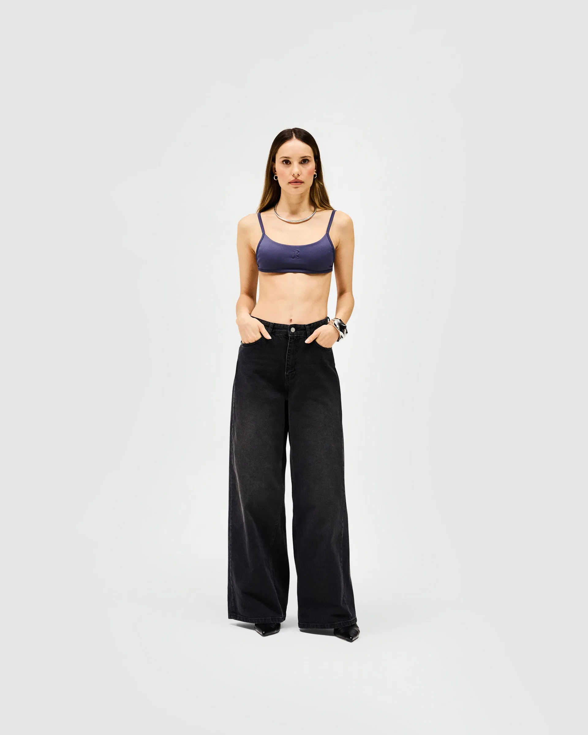 Mid Rise Wide Leg Jean - Washed Black