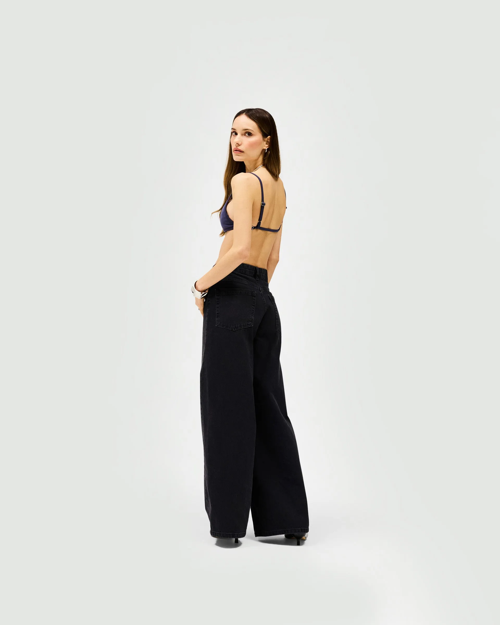 Mid Rise Wide Leg Jean - Washed Black