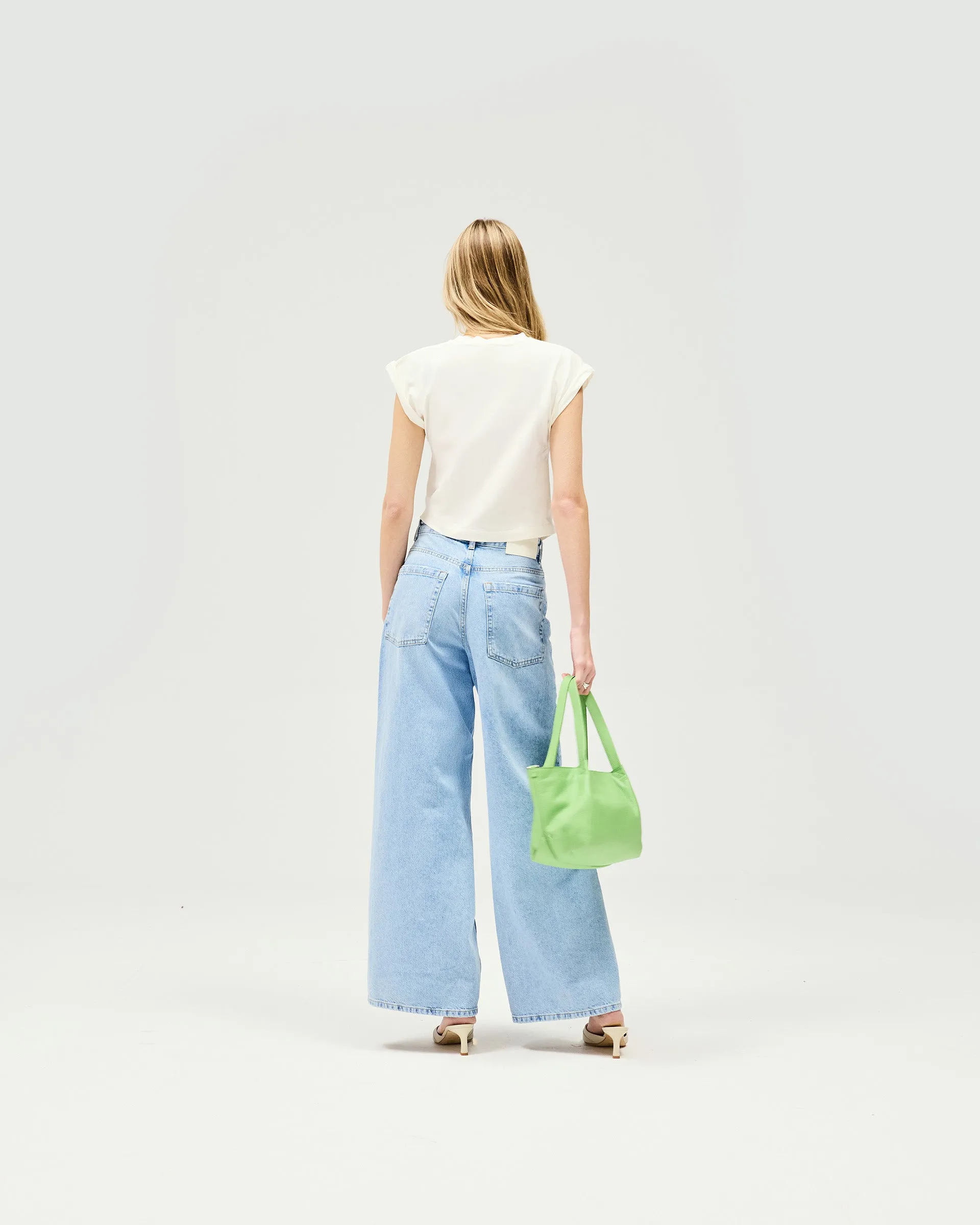 Mid Rise Wide Leg Jean - Washed Blue
