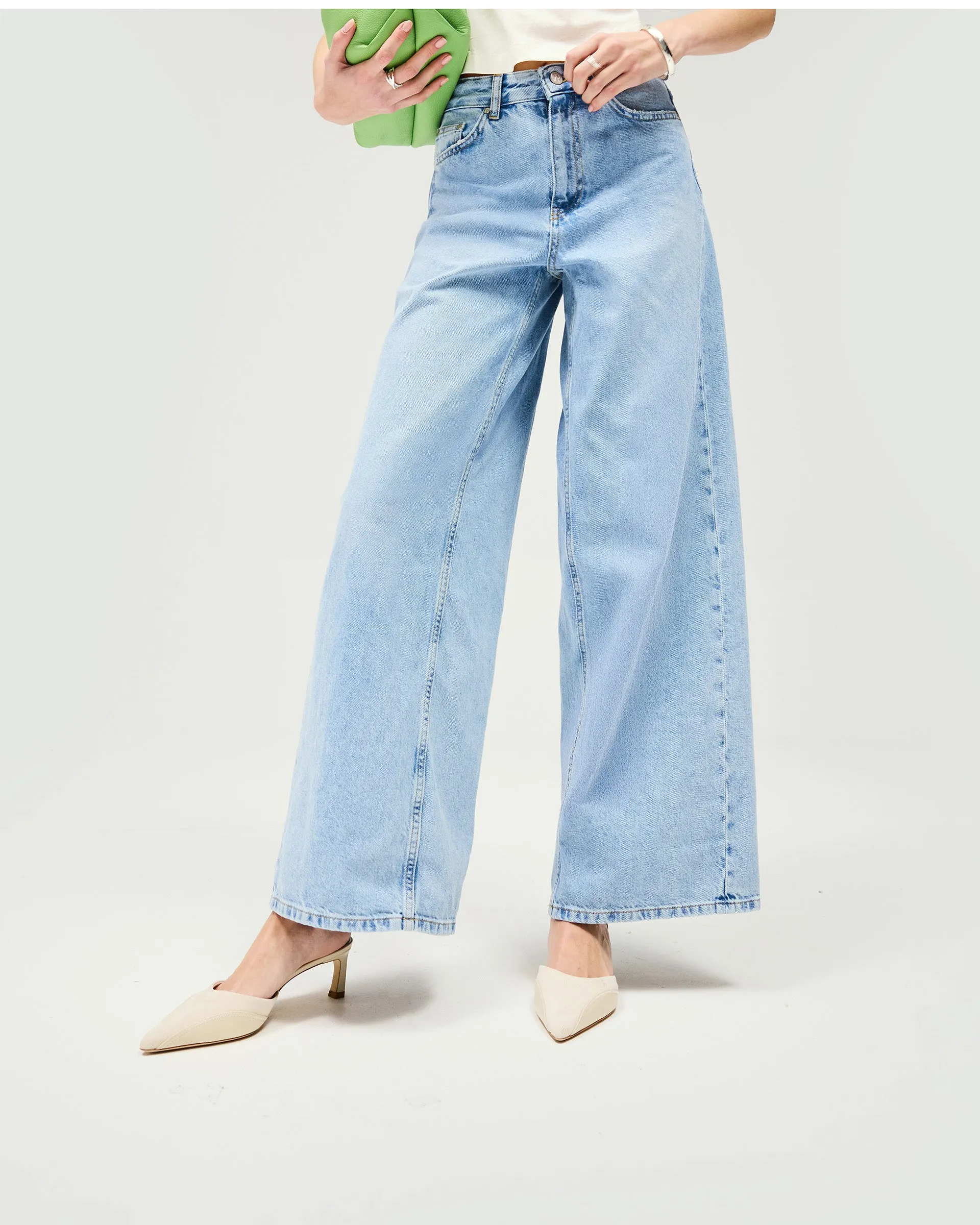 Mid Rise Wide Leg Jean - Washed Blue