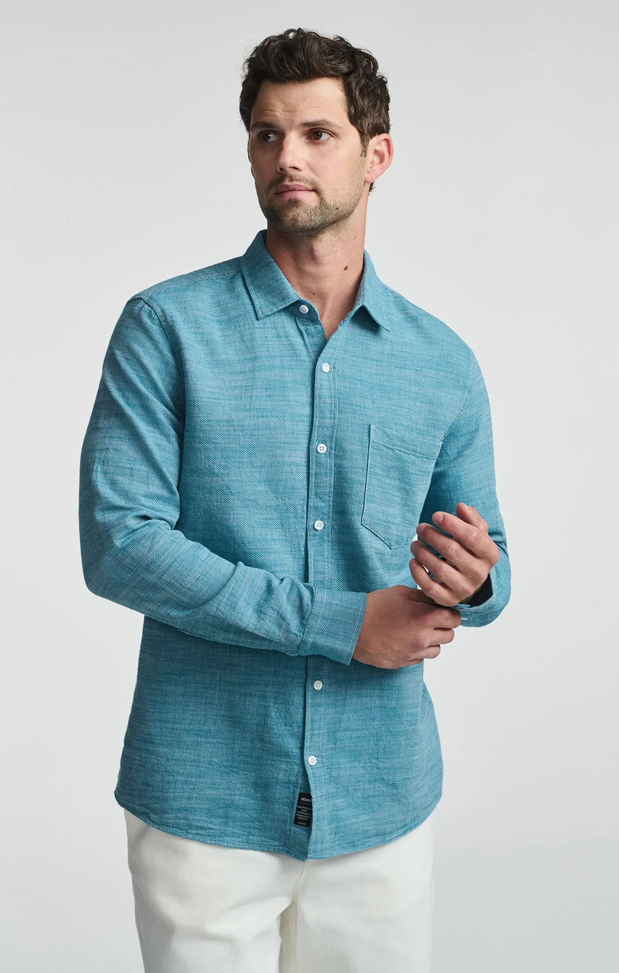 ONE POCKET LONG SLEEVE BUTTON-UP SHIRT IN STORM BLUE