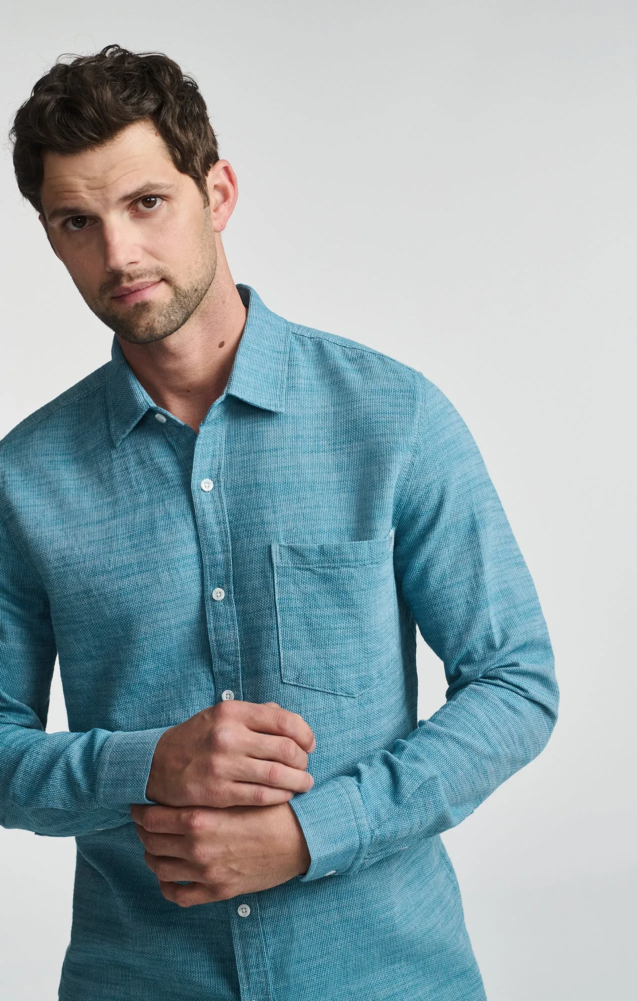 ONE POCKET LONG SLEEVE BUTTON-UP SHIRT IN STORM BLUE