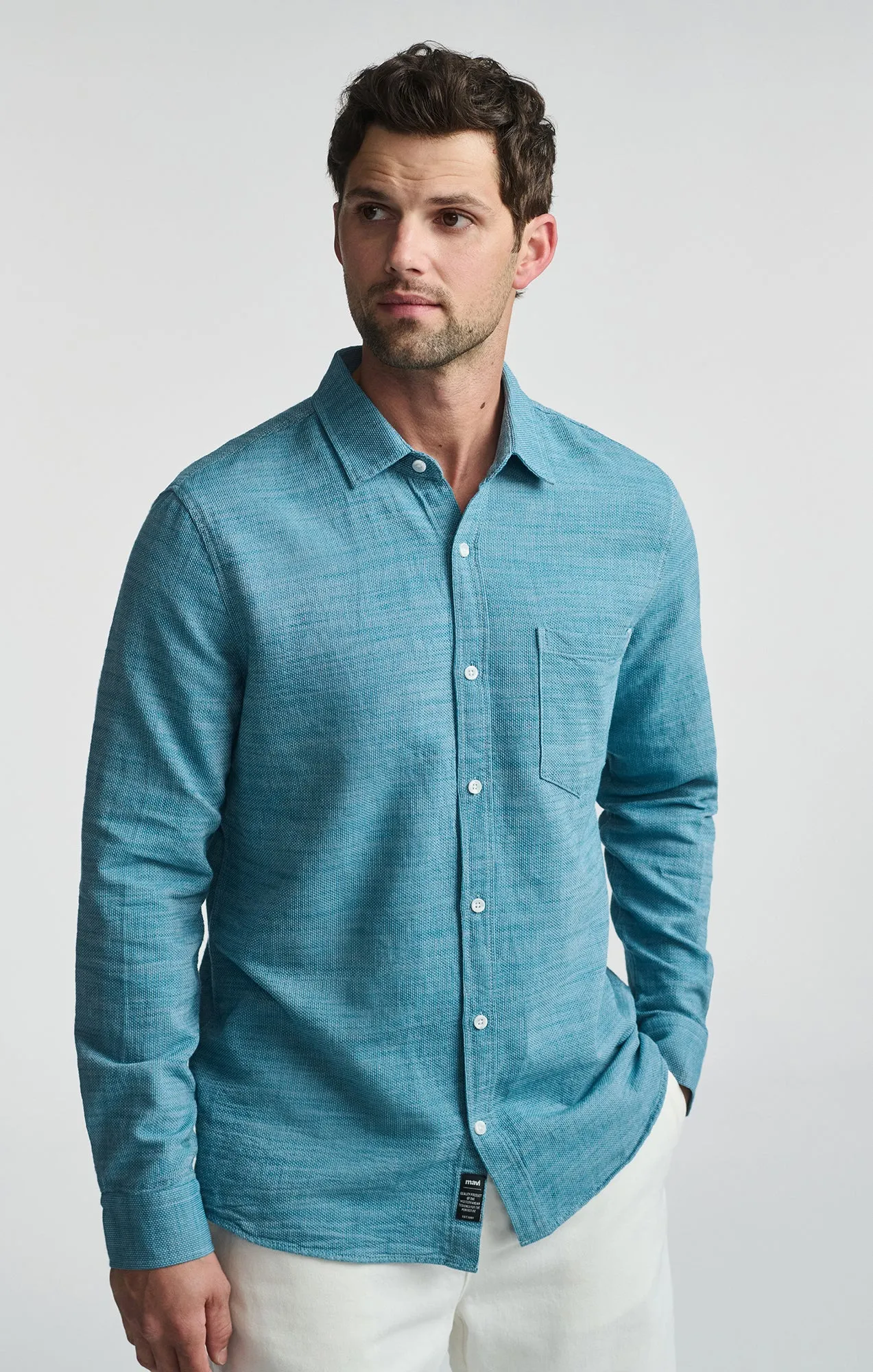 ONE POCKET LONG SLEEVE BUTTON-UP SHIRT IN STORM BLUE