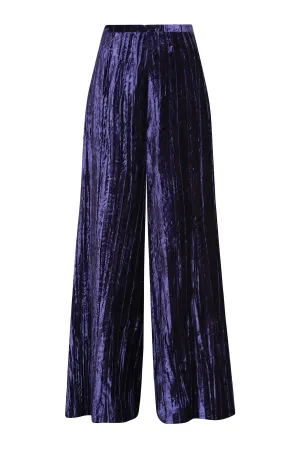 Palazzo Pants in Violet Crushed Velvet - Camille