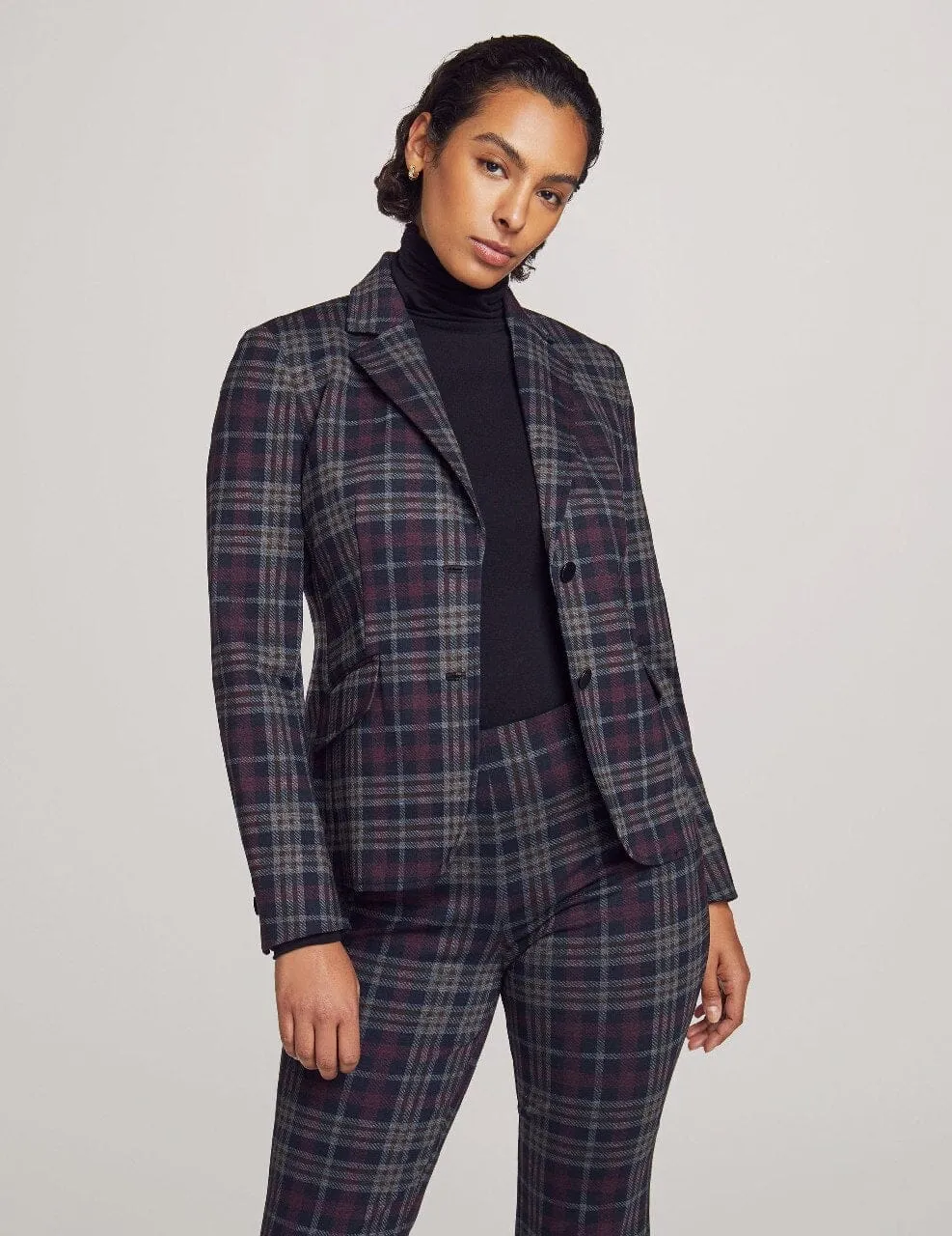 Plaid Printed Two Button Jacket- Sale