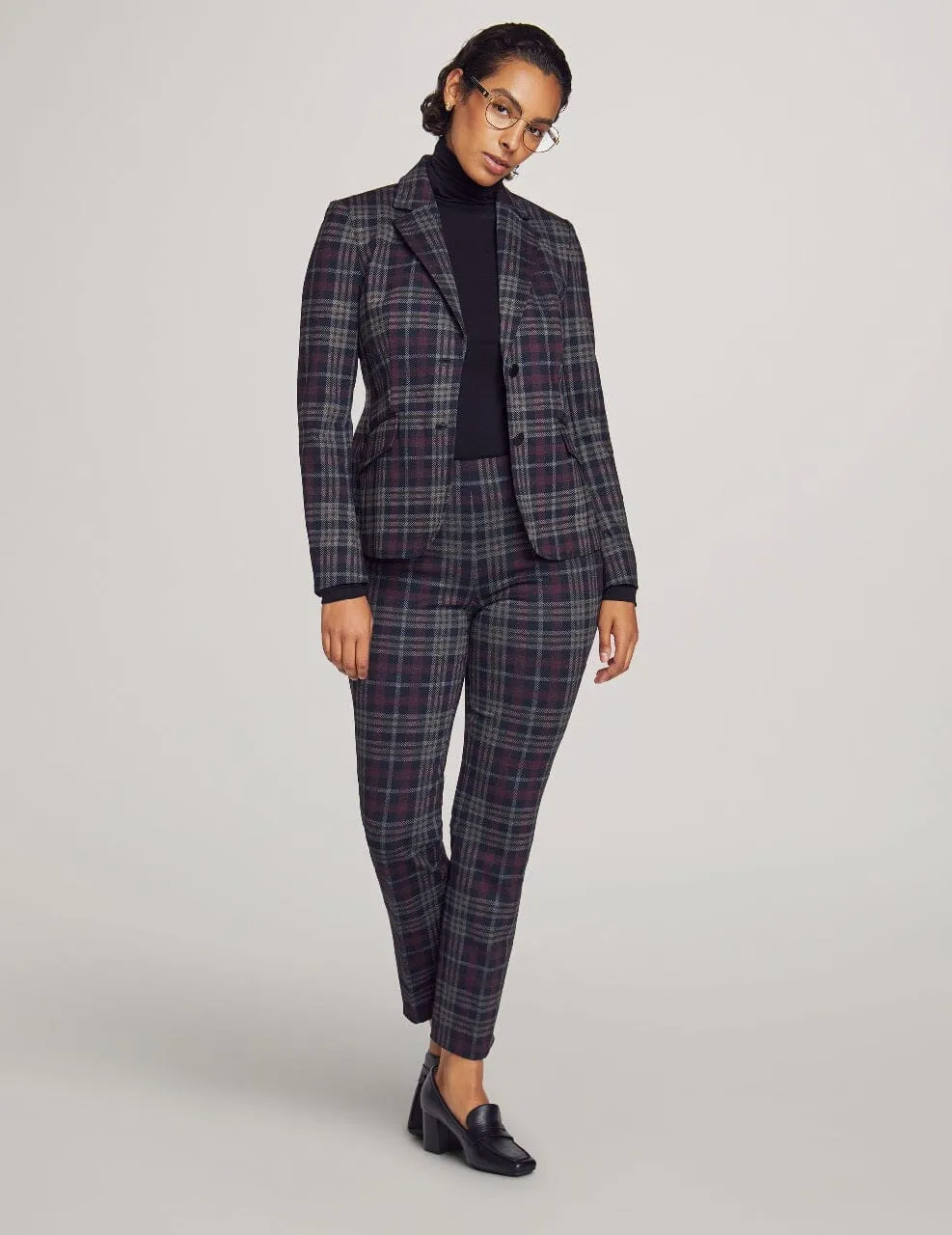 Plaid Printed Two Button Jacket- Sale