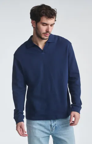 POLO COLLAR LONG SLEEVE SHIRT IN BLACK IRIS